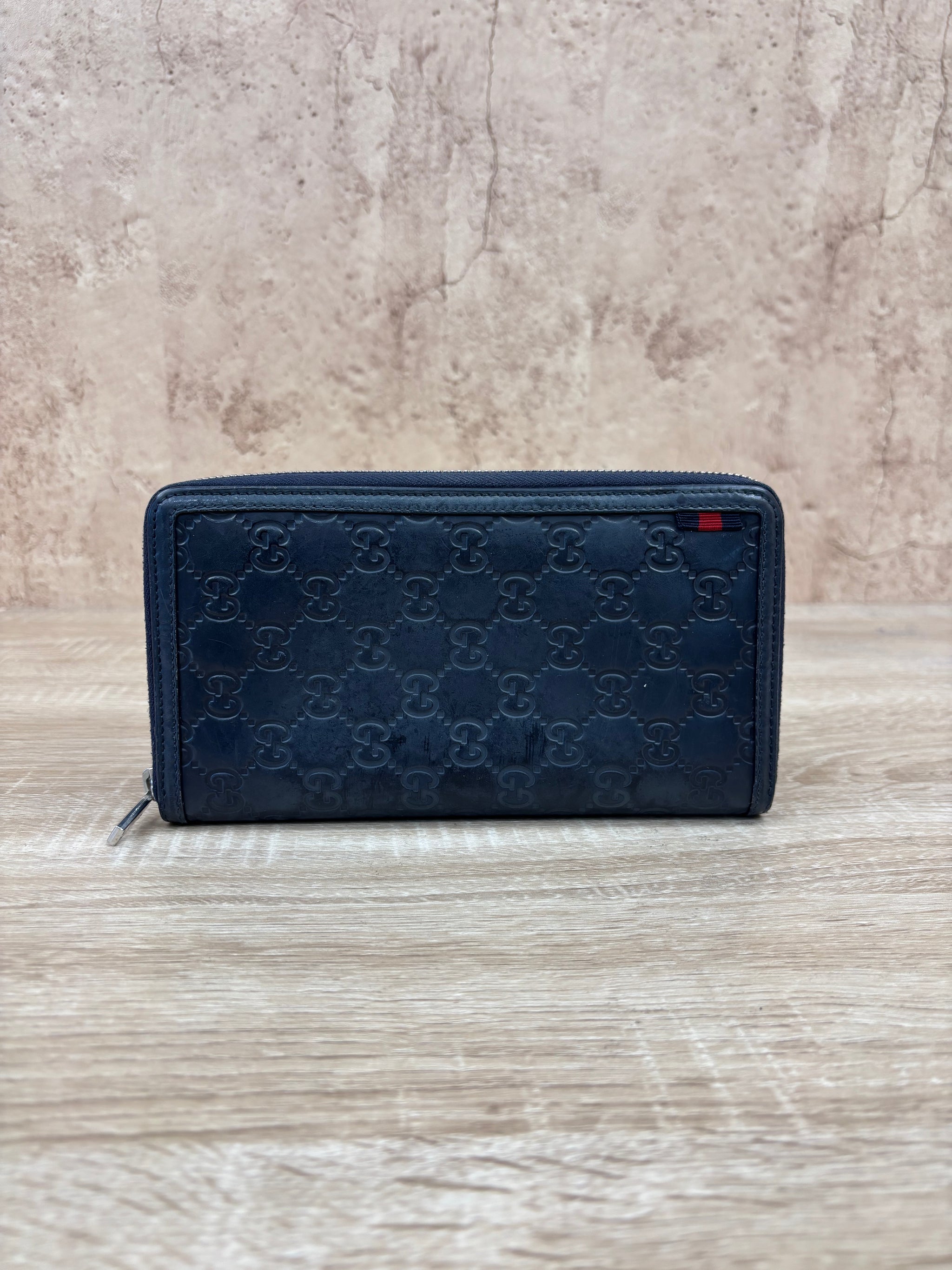 Gucci Navy Leather Guccisima Leather Zippy Wallet