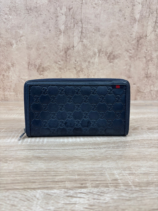 Gucci Navy Leather Guccisima Leather Zippy Wallet