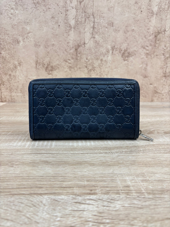 Gucci Navy Leather Guccisima Leather Zippy Wallet