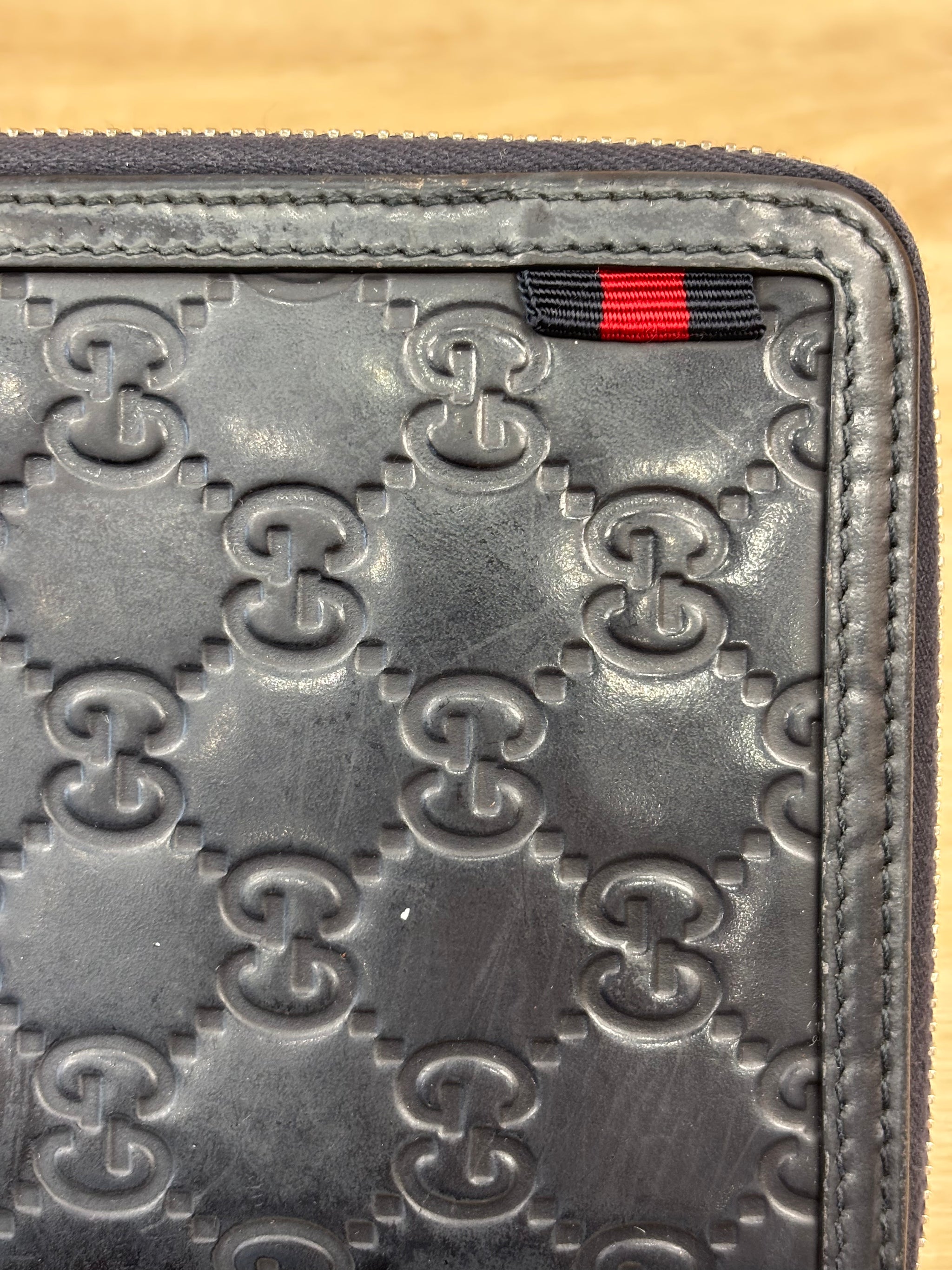Gucci Navy Leather Guccisima Leather Zippy Wallet
