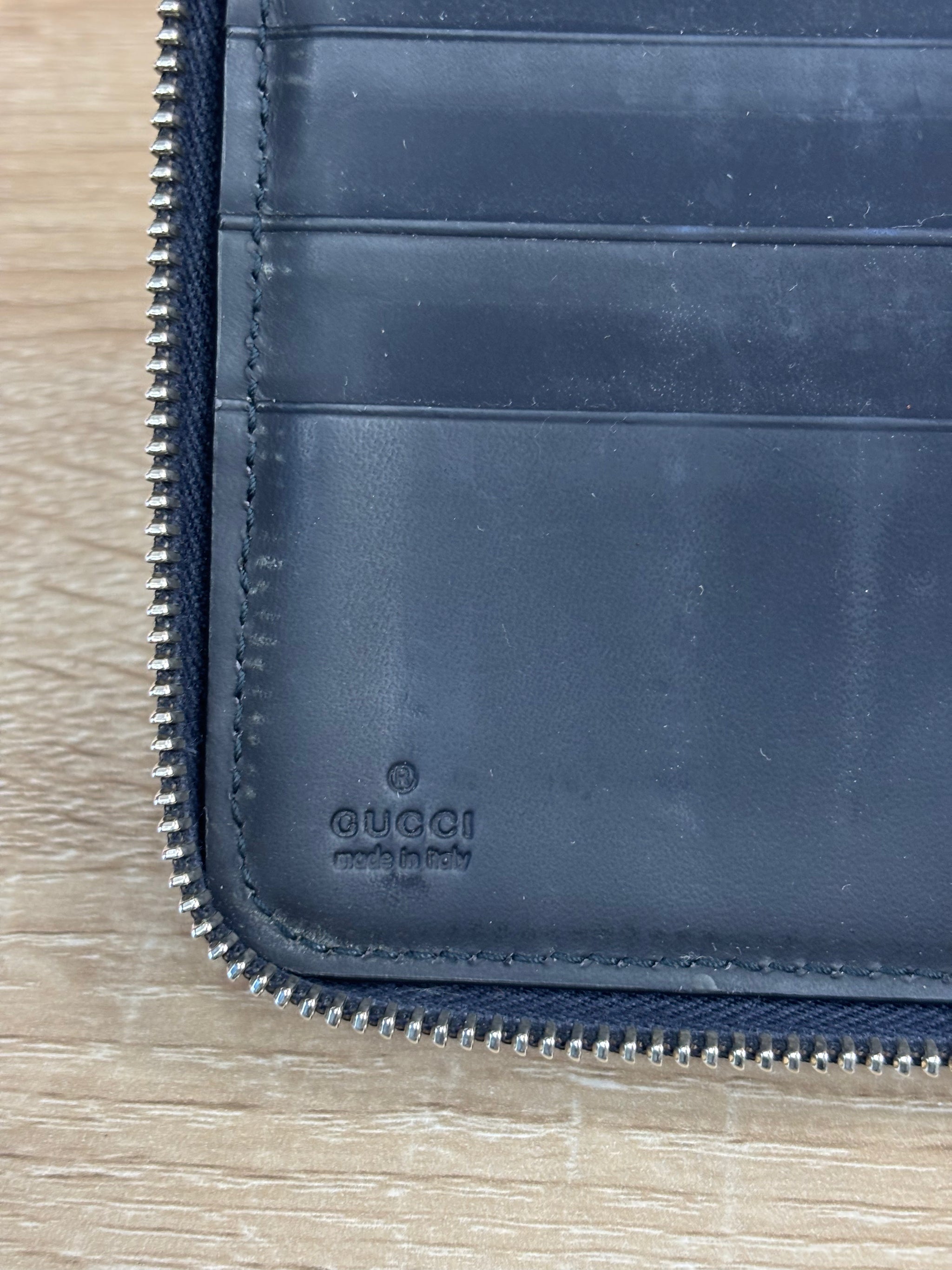 Gucci Navy Leather Guccisima Leather Zippy Wallet