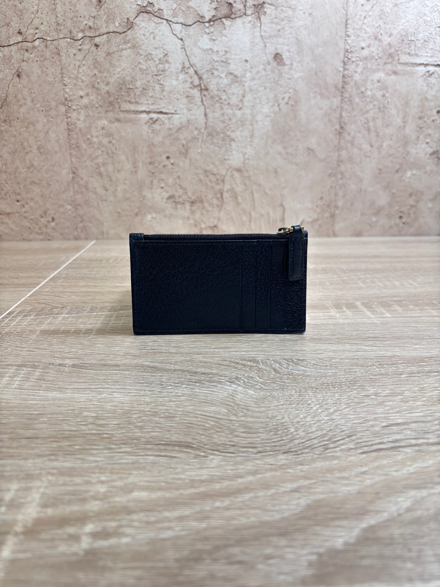 Gucci Black Leather Zip Top Card Case