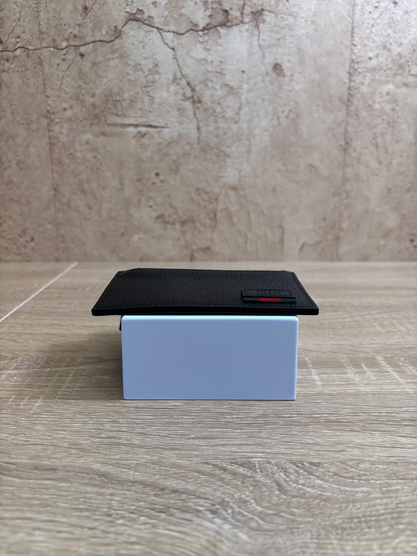 Gucci Black Leather Zip Top Card Case