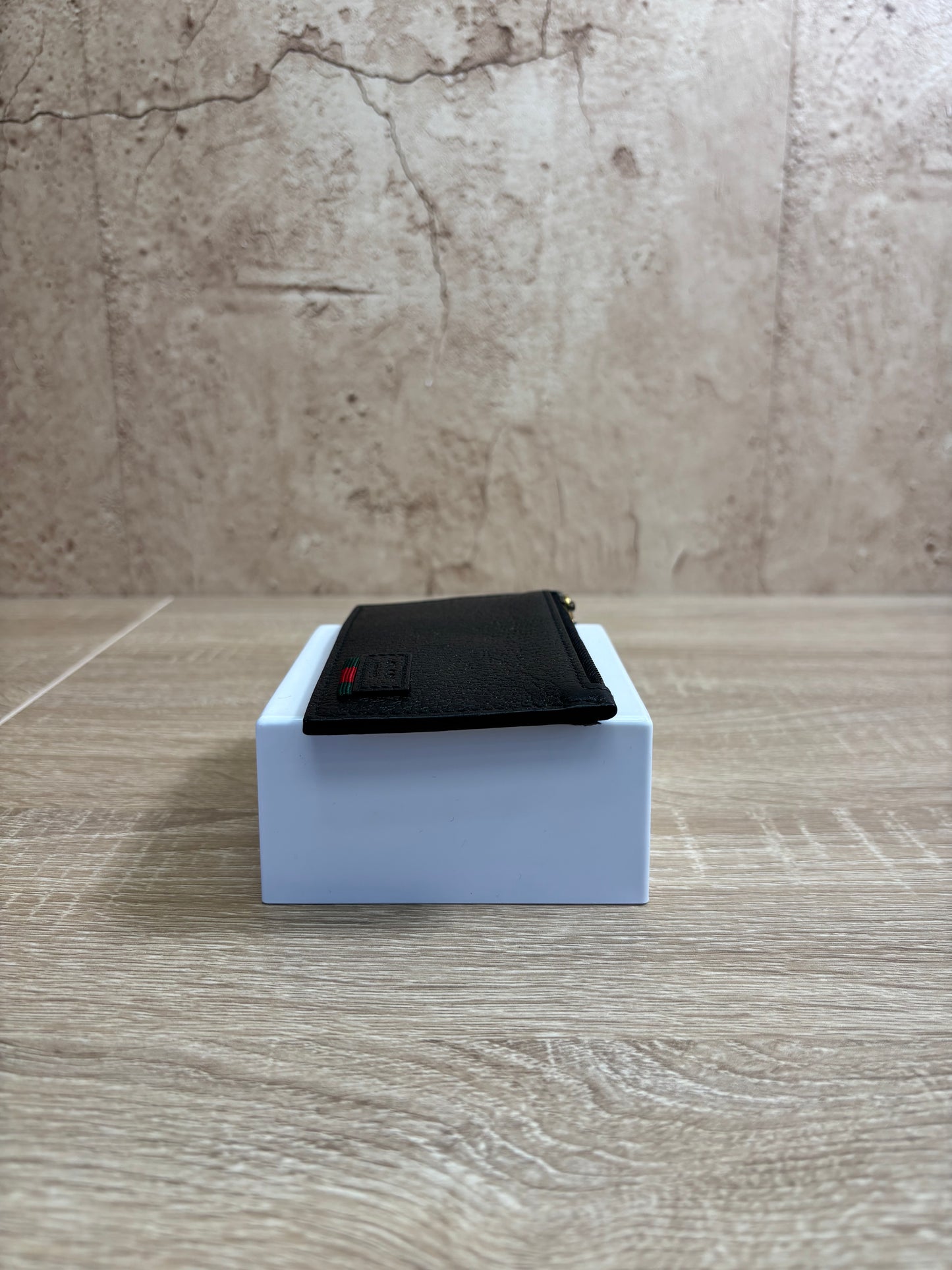 Gucci Black Leather Zip Top Card Case