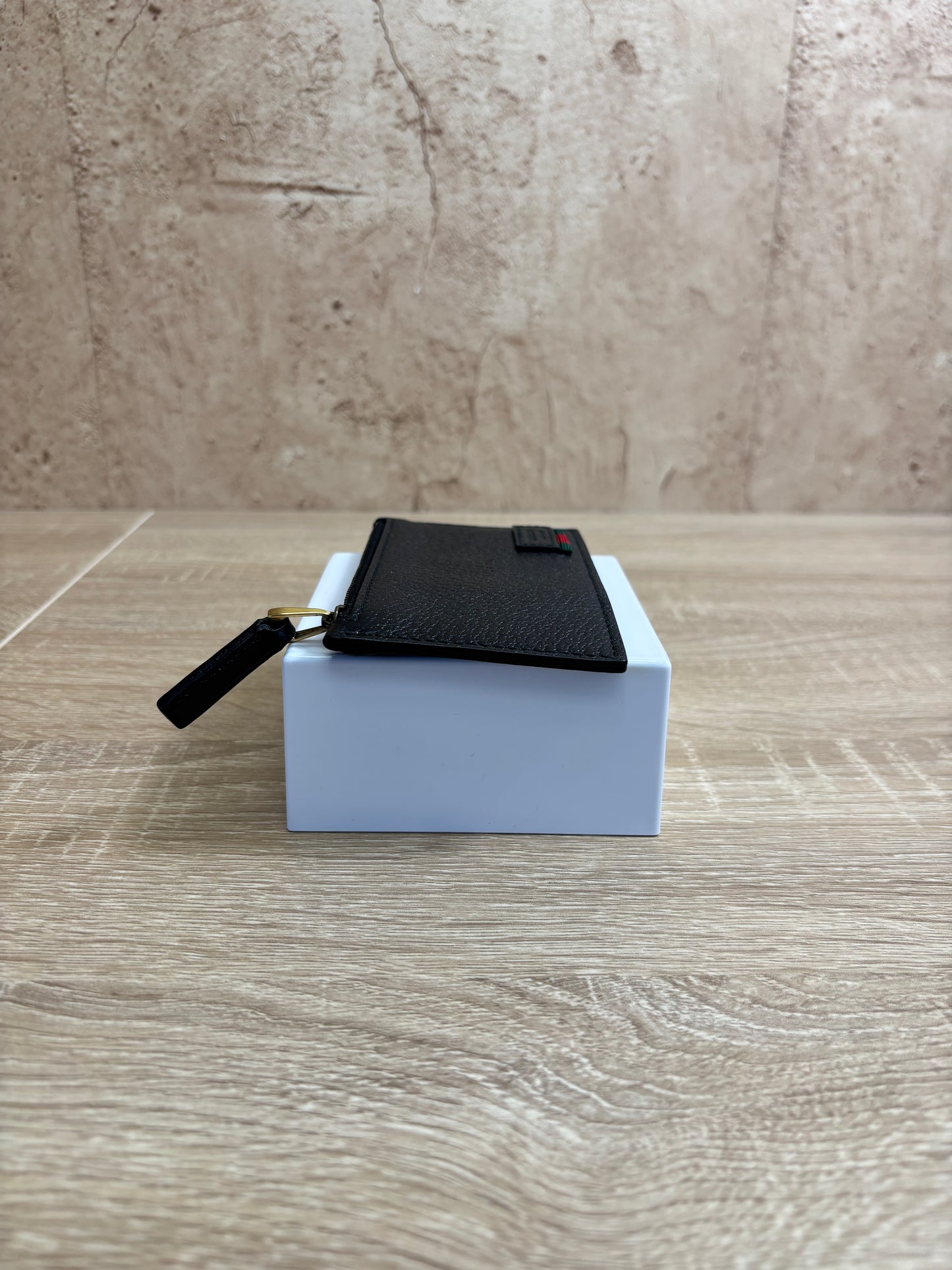Gucci Black Leather Zip Top Card Case