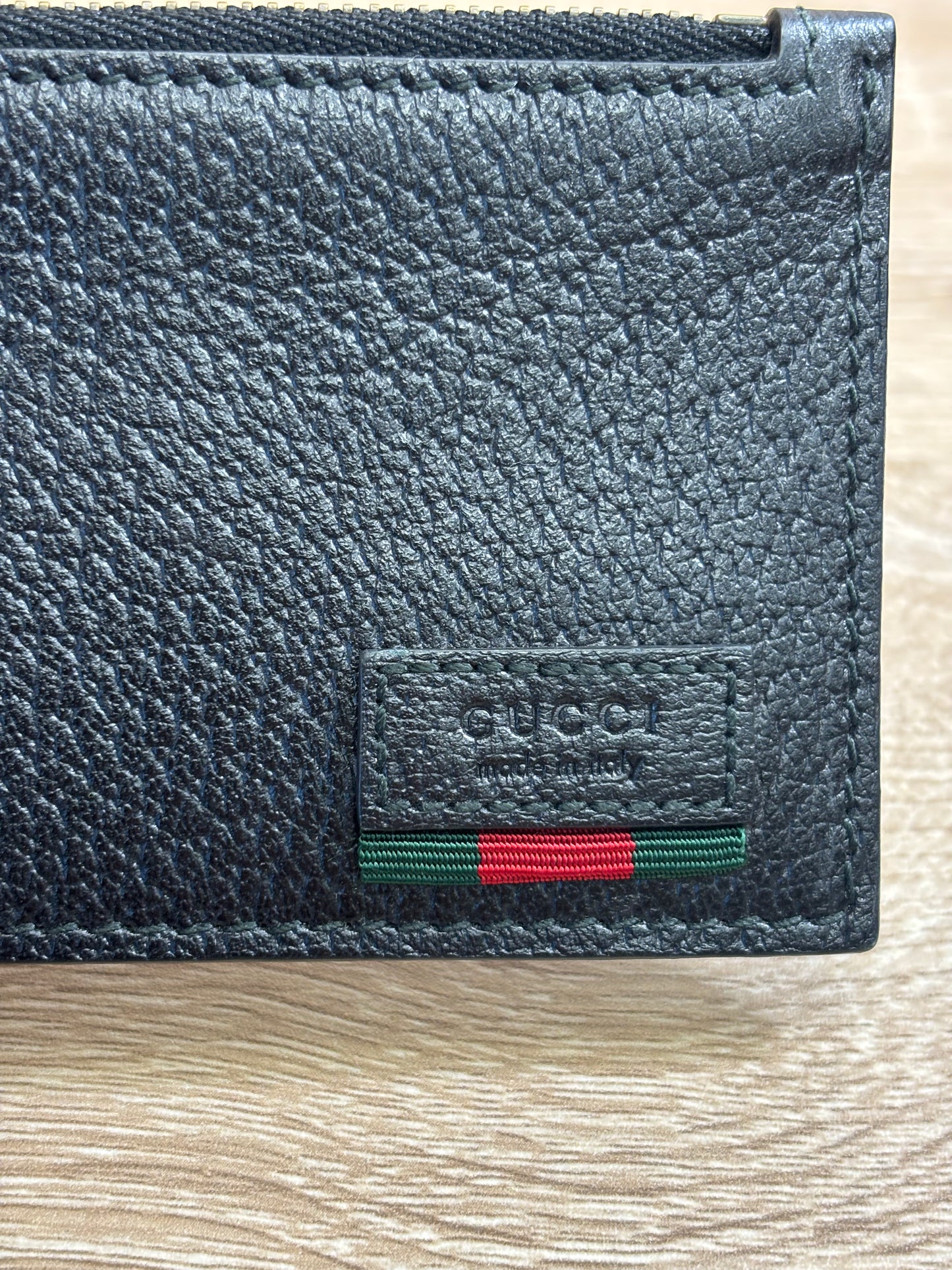 Gucci Black Leather Zip Top Card Case