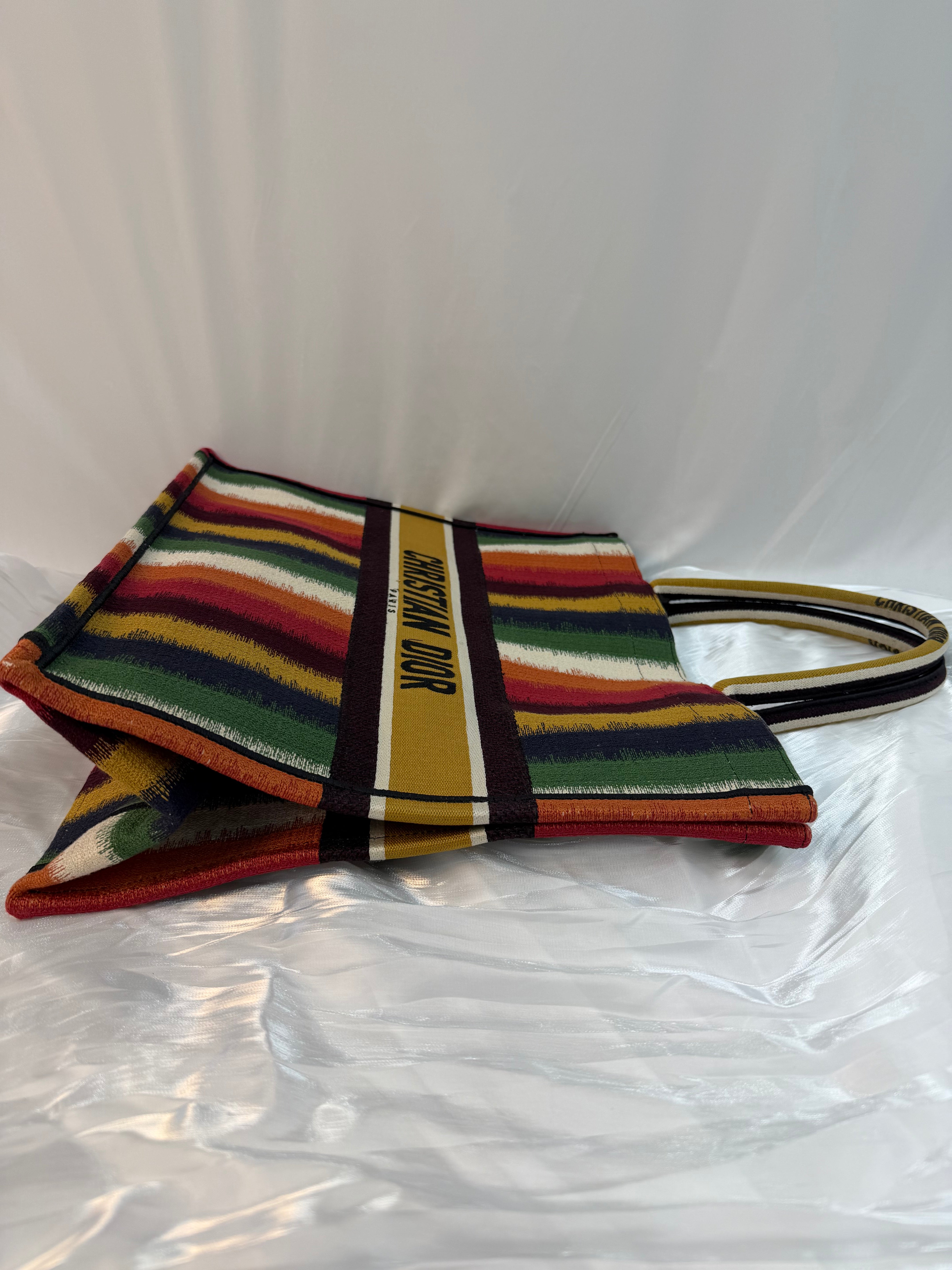 Christian Dior Multicolor Canvas Large Striped Book Tote