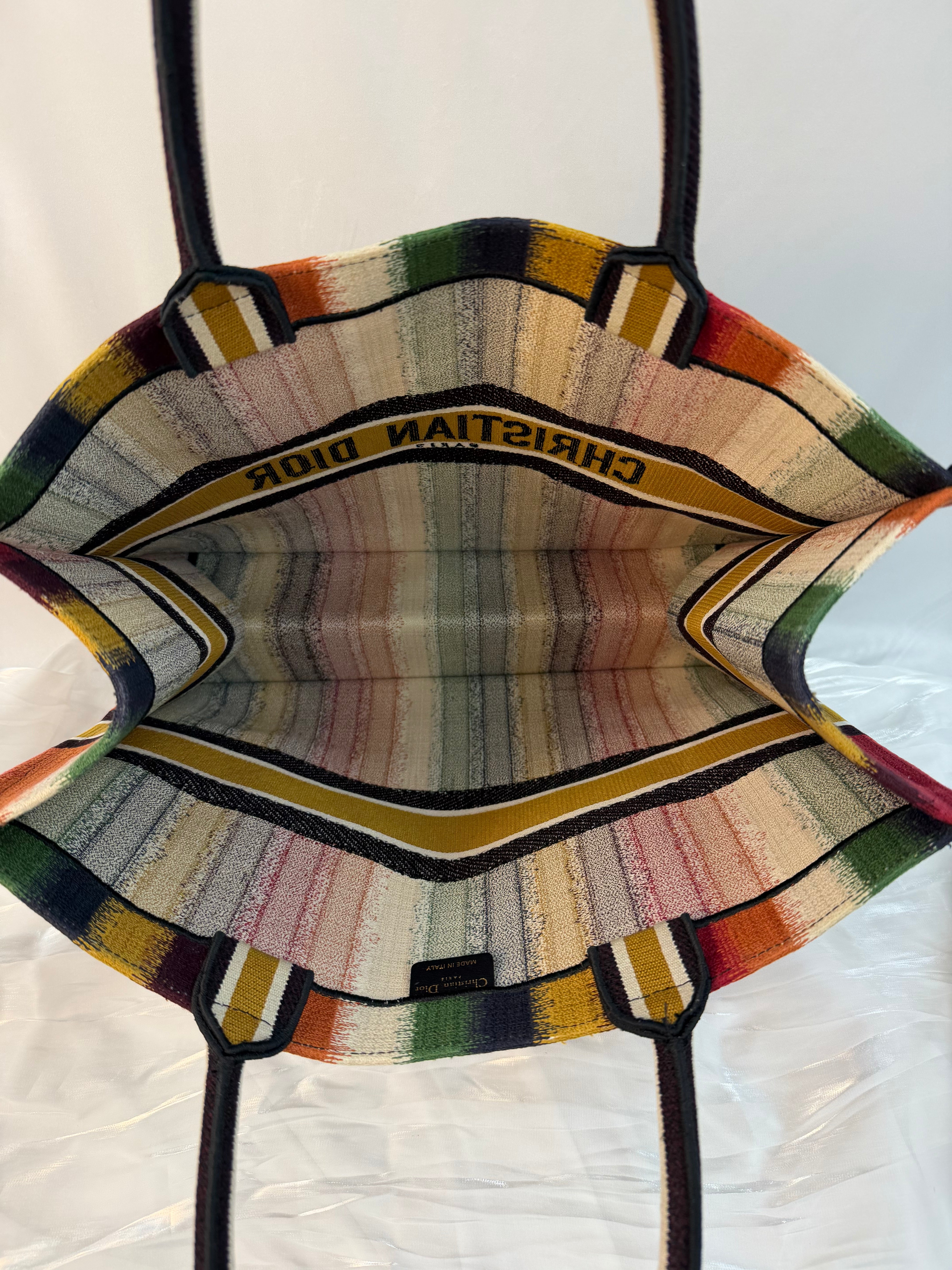Christian Dior Multicolor Canvas Large Striped Book Tote
