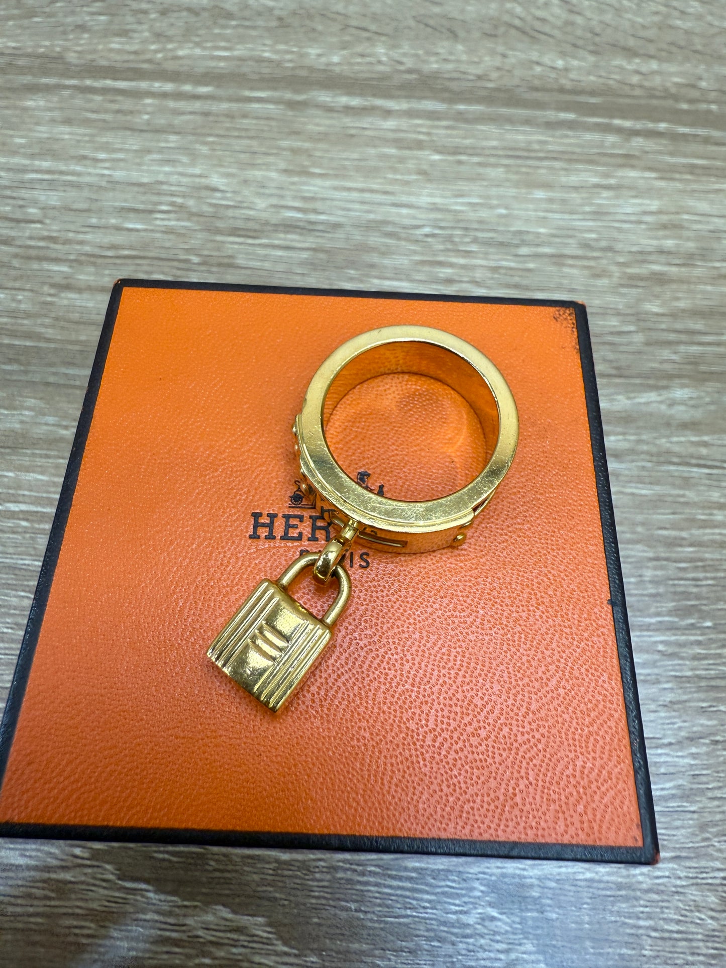 Hermes Gold & Burgundy Croc Embossed Leather Kelly Scarf Ring