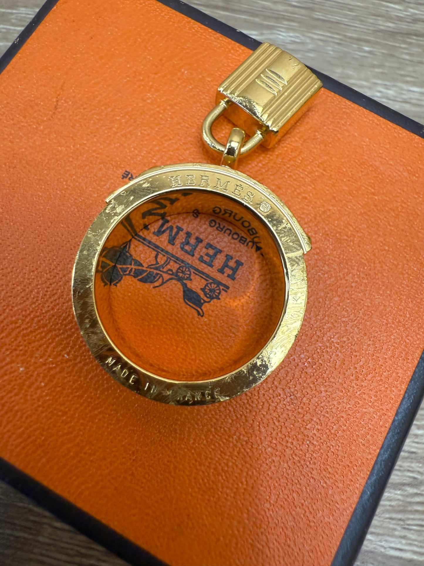 Hermes Gold & Tan Leather Kelly Scarf Ring