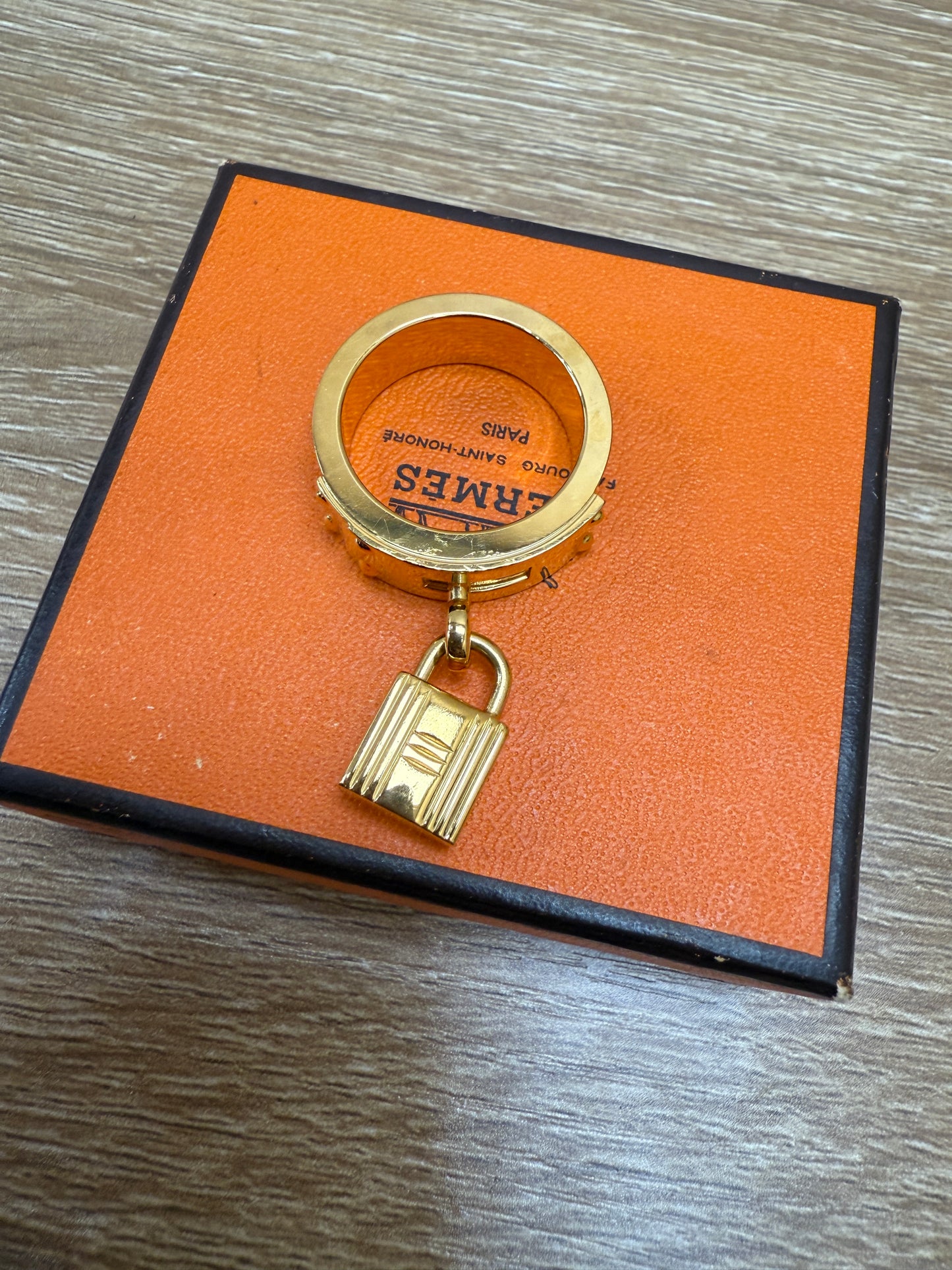 Hermes Gold & Tan Leather Kelly Scarf Ring