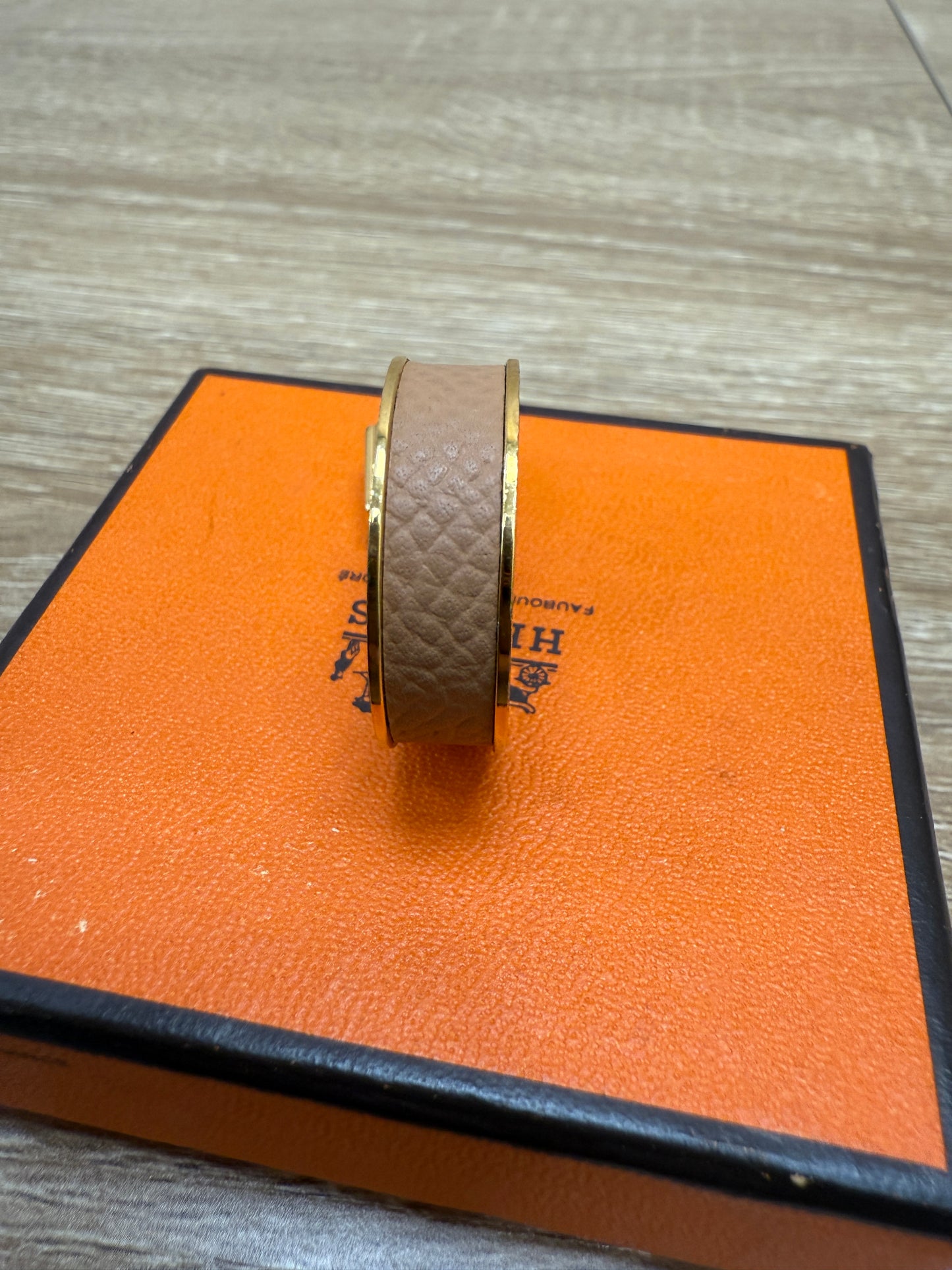 Hermes Gold & Tan Leather Kelly Scarf Ring