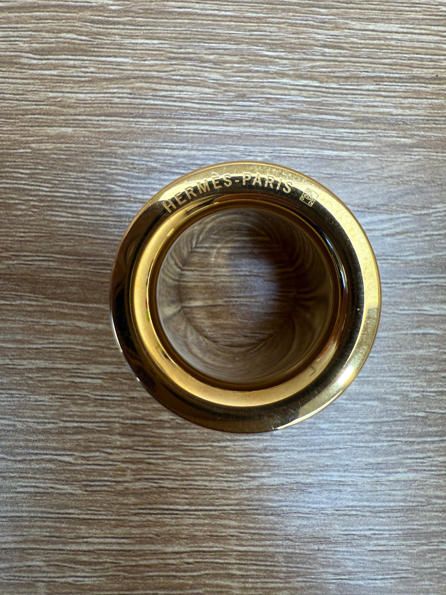 Hermes Tan Leather & Gold Scarf Ring