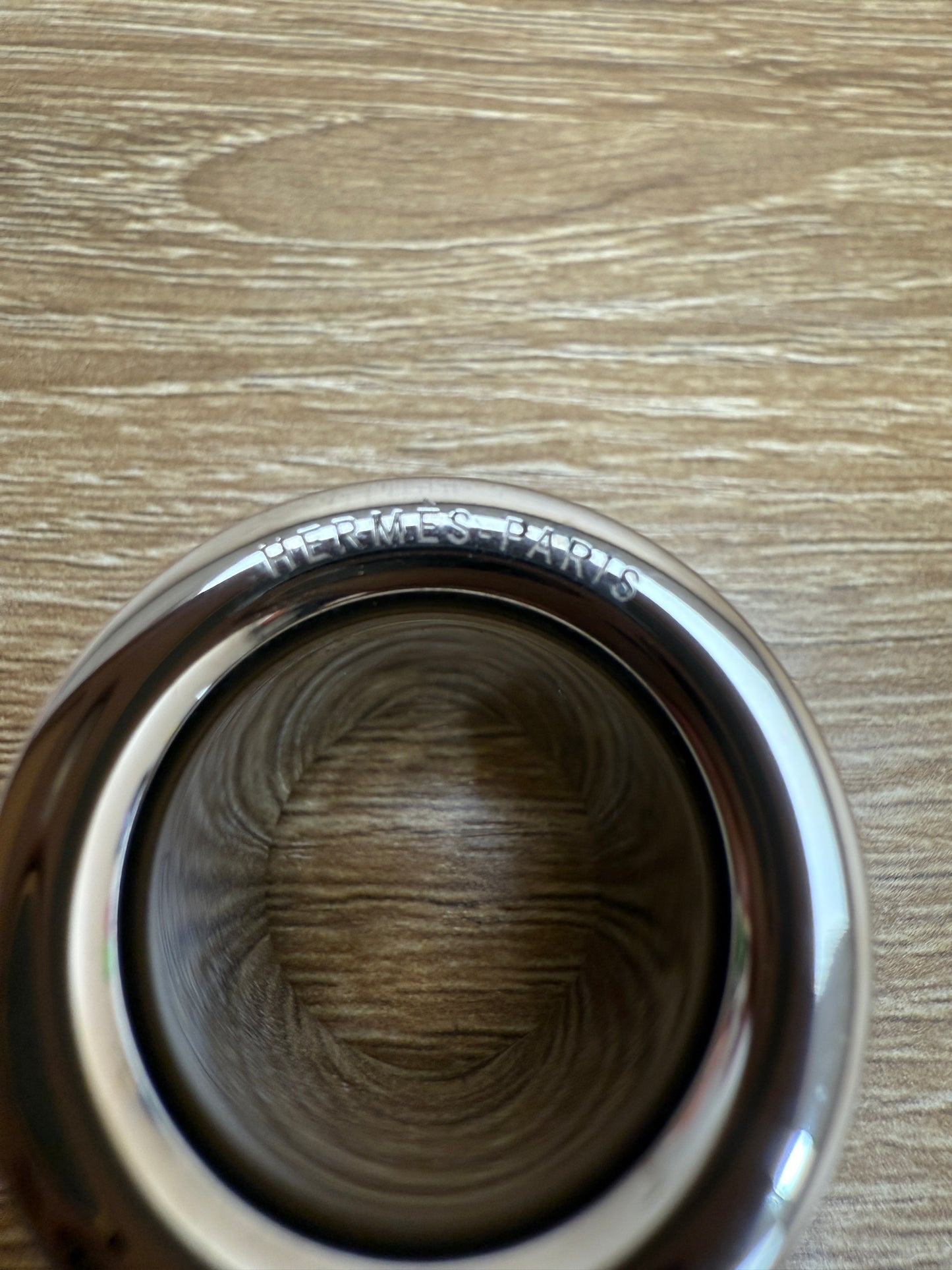 Hermes Black Leather & Silver Scarf Ring