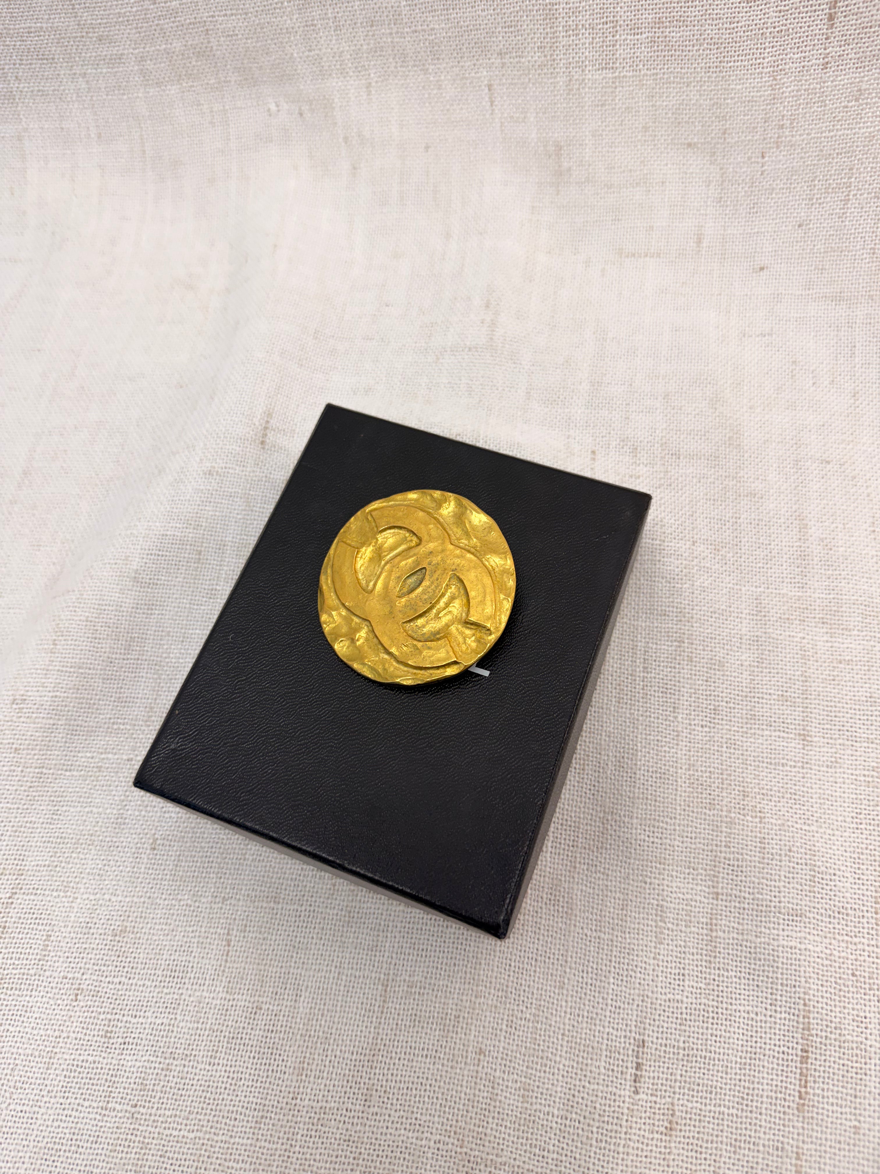 Chanel Vintage Gold Plated CC Brooch