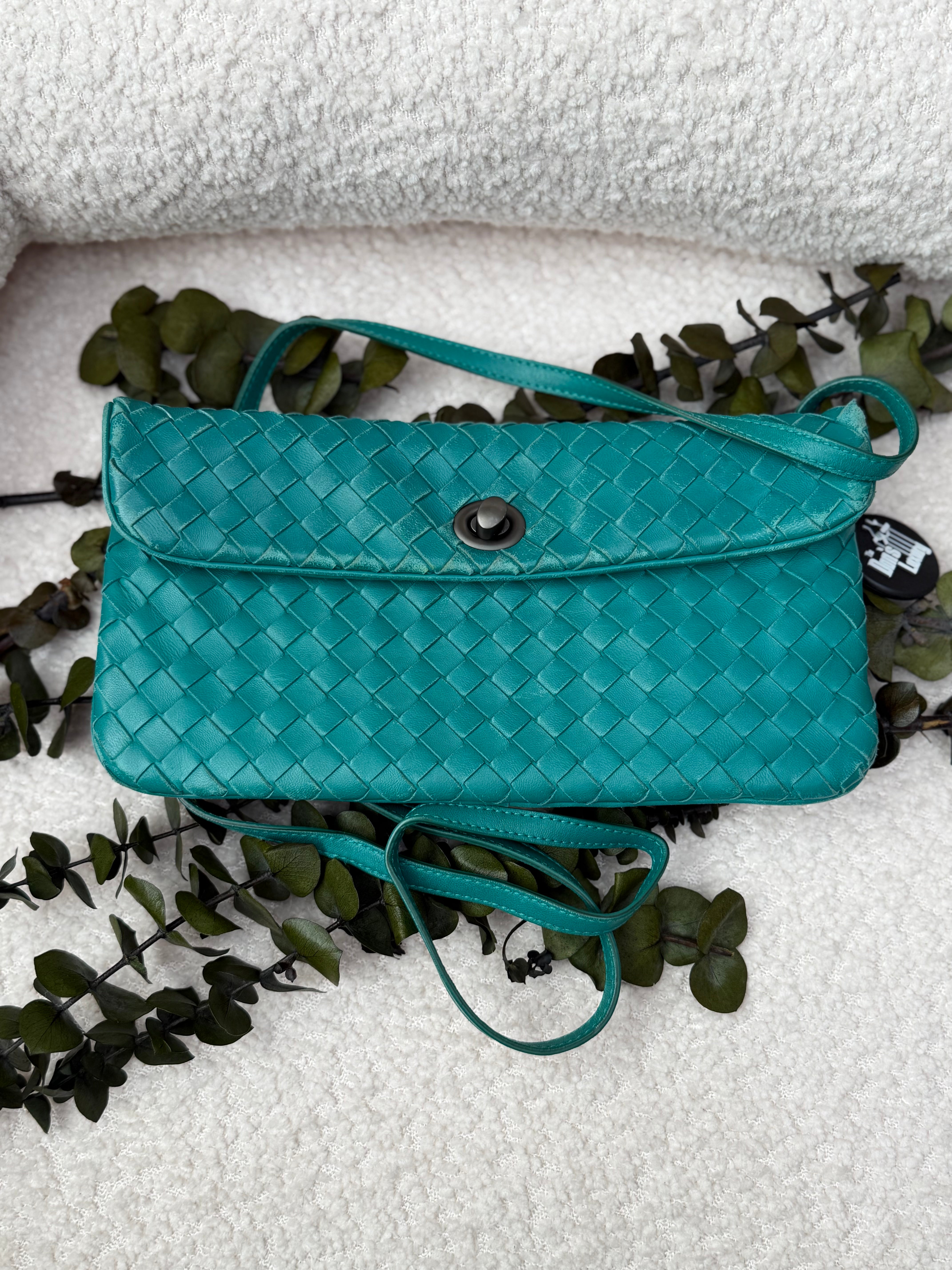 Bottega Veneta Teal Leather Turnlock Crossbody