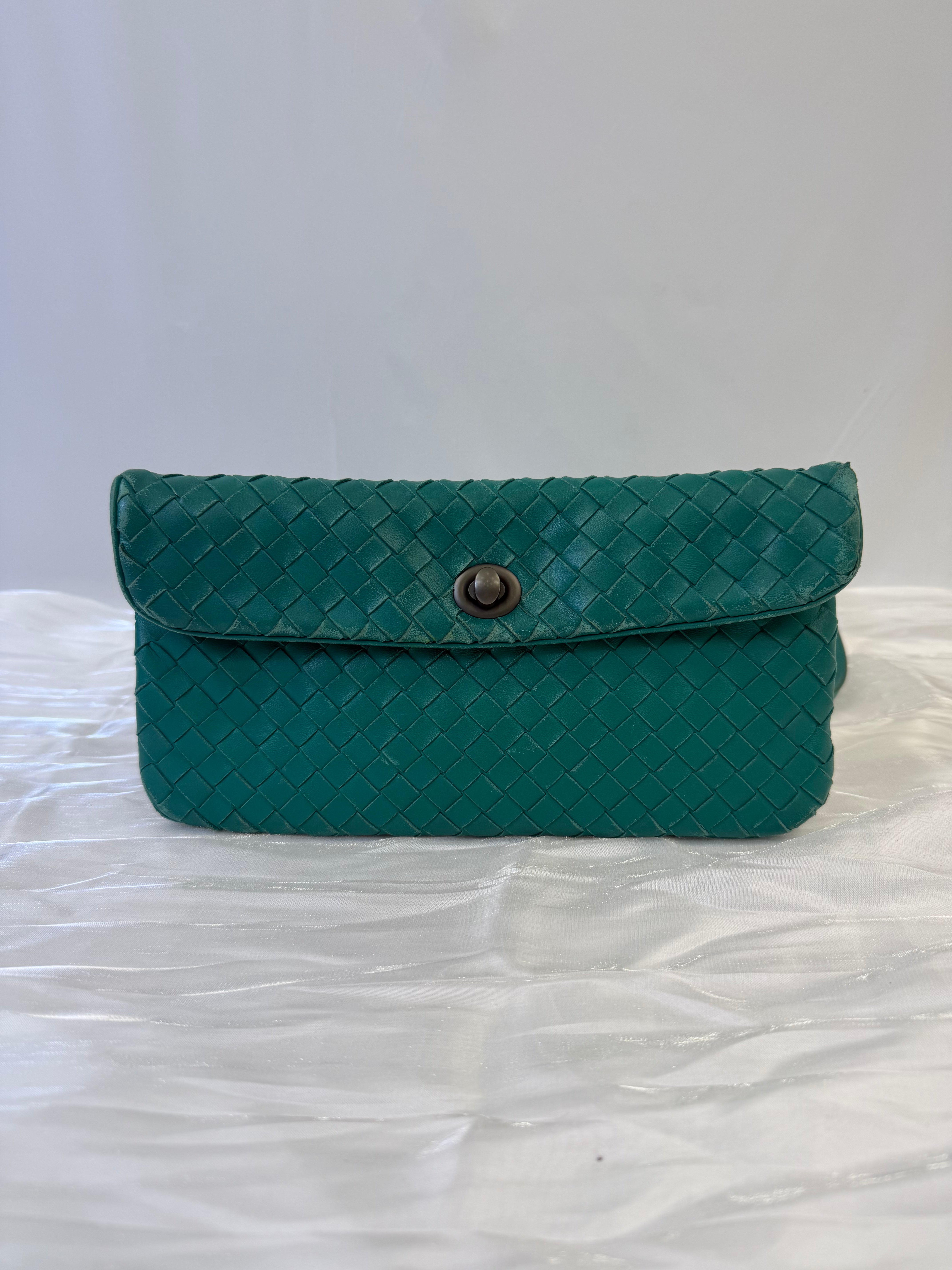 Bottega Veneta Teal Leather Turnlock Crossbody