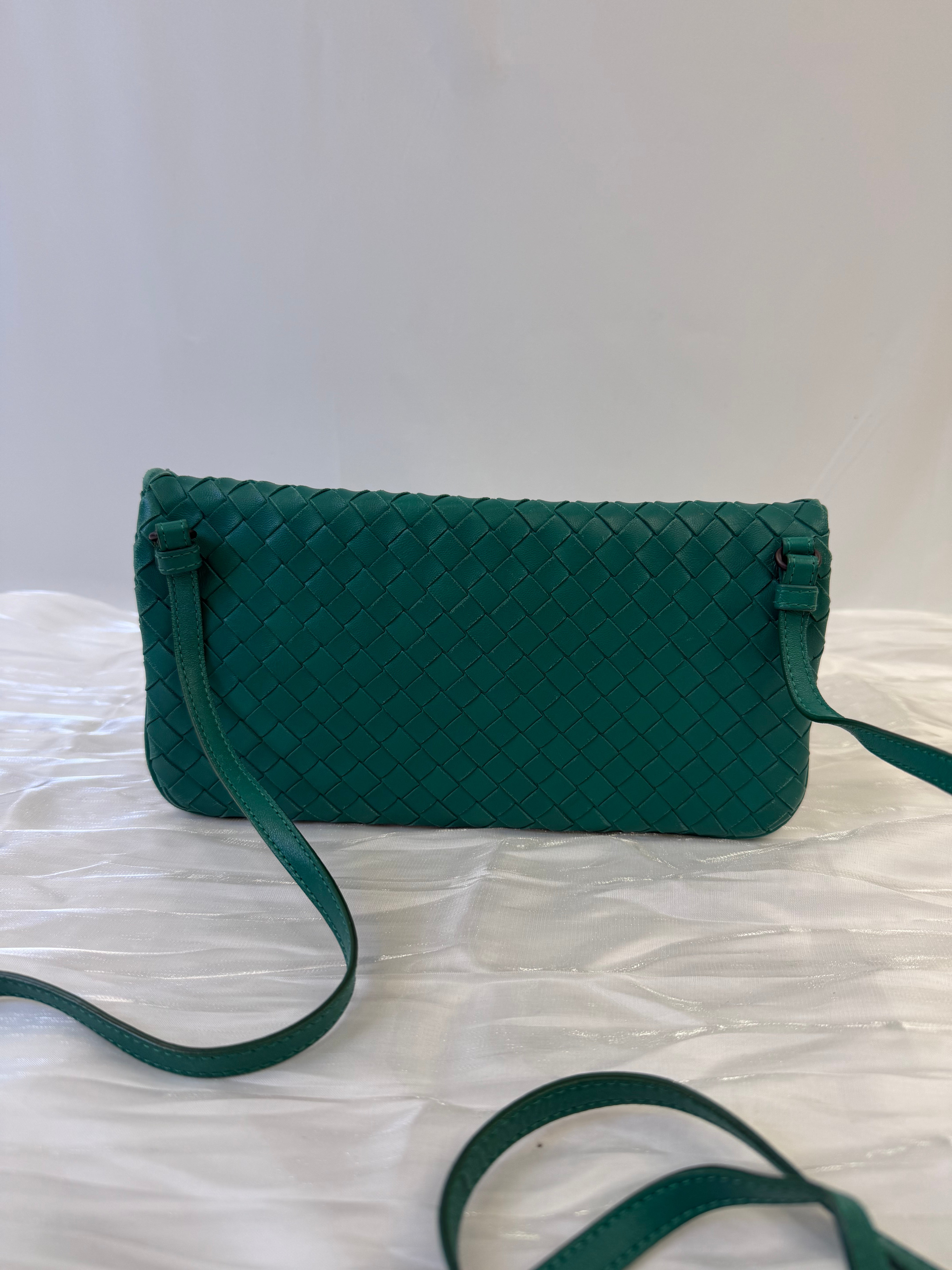 Bottega Veneta Teal Leather Turnlock Crossbody