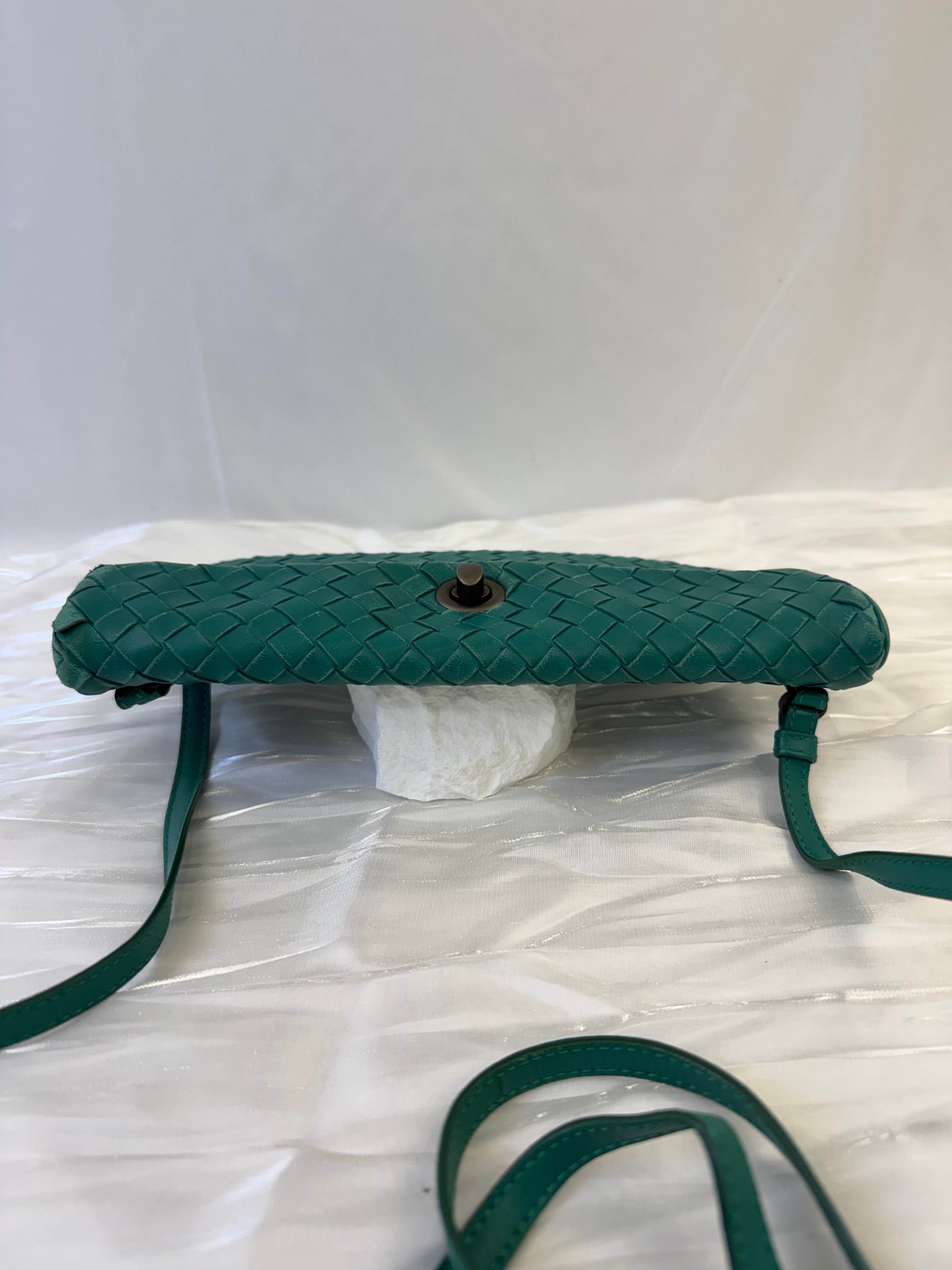 Bottega Veneta Teal Leather Turnlock Crossbody