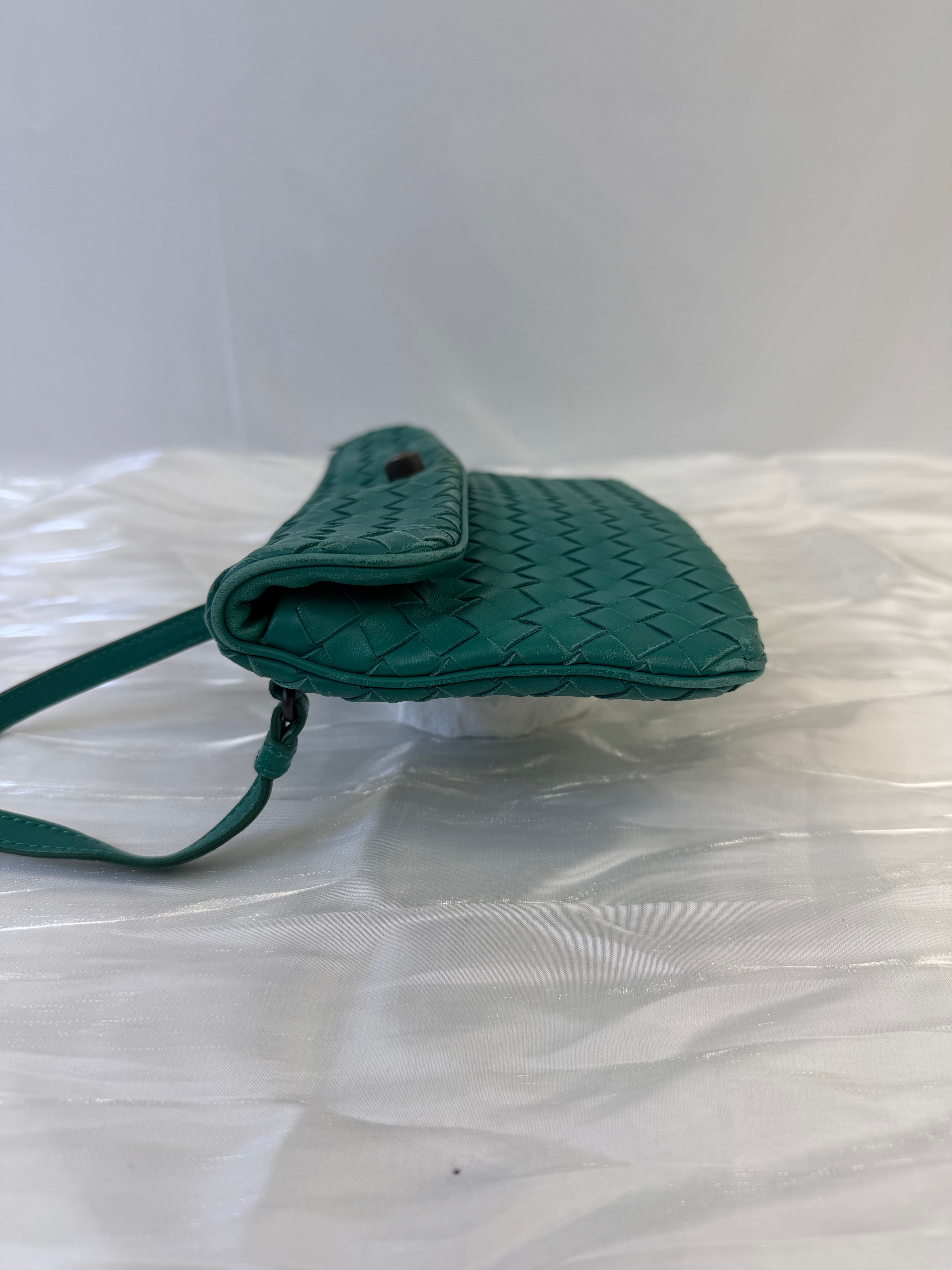 Bottega Veneta Teal Leather Turnlock Crossbody