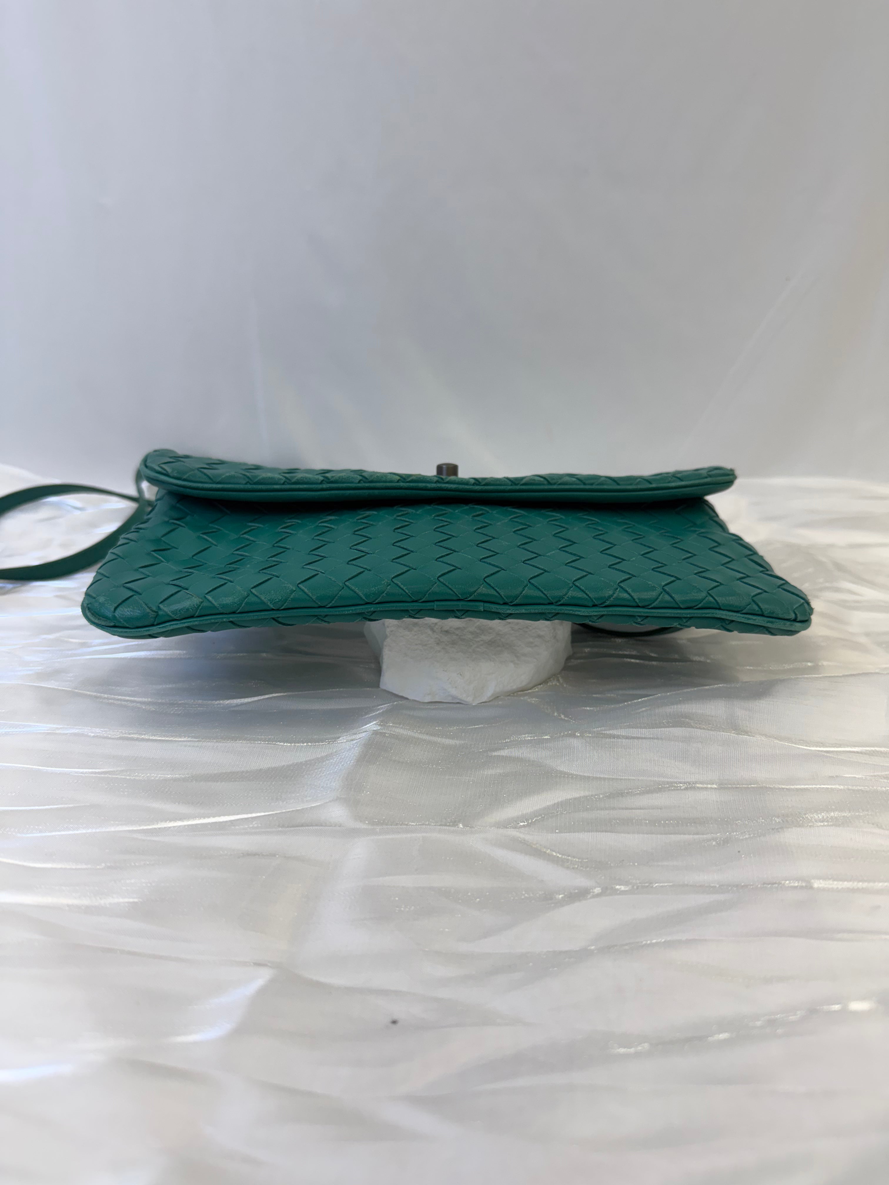 Bottega Veneta Teal Leather Turnlock Crossbody