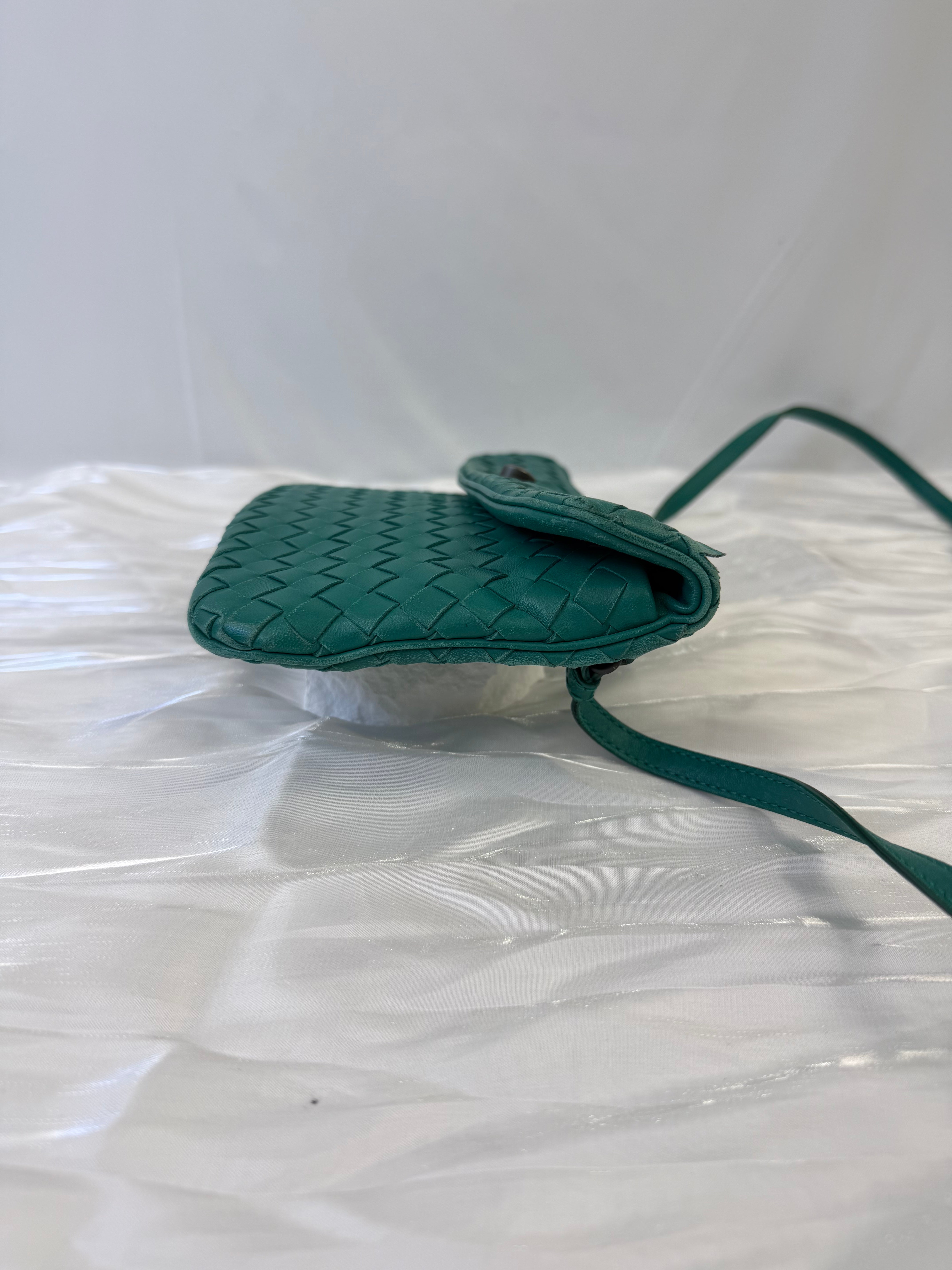 Bottega Veneta Teal Leather Turnlock Crossbody