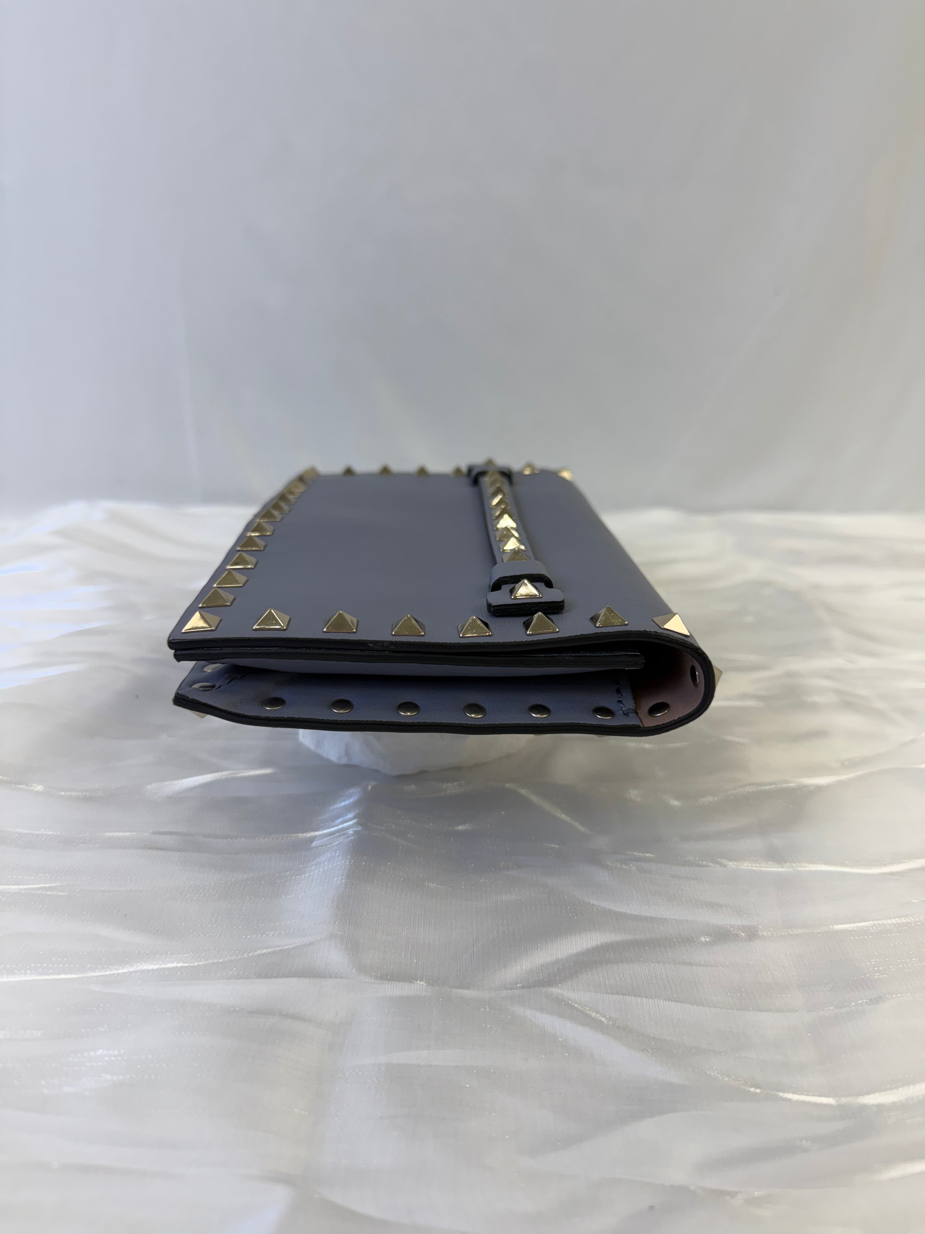 Valentino Powder Blue Leather Rockstud Clutch Bag
