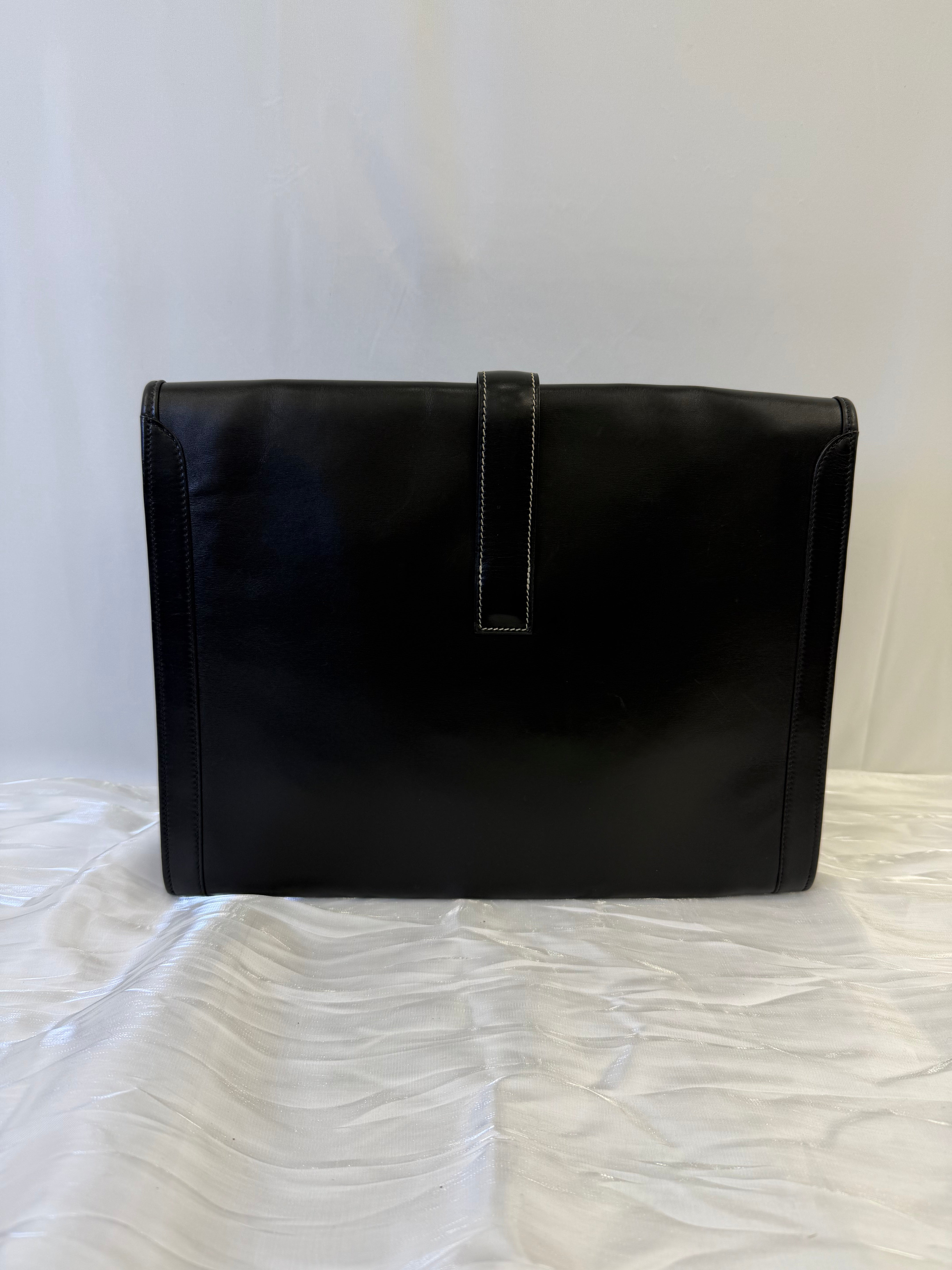 Hermes Black Leather Box Jige Clutch GM