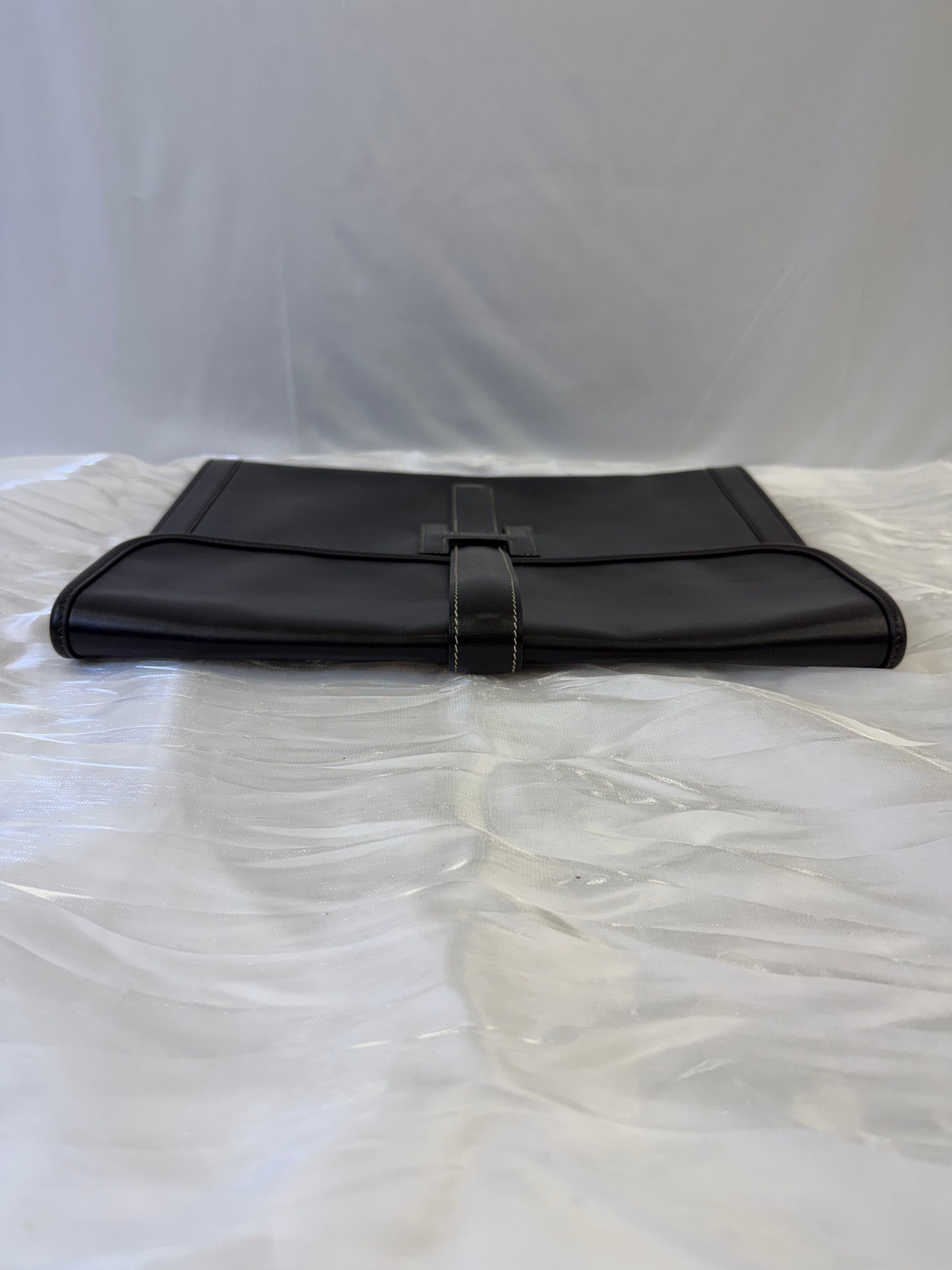 Hermes Black Leather Box Jige Clutch GM