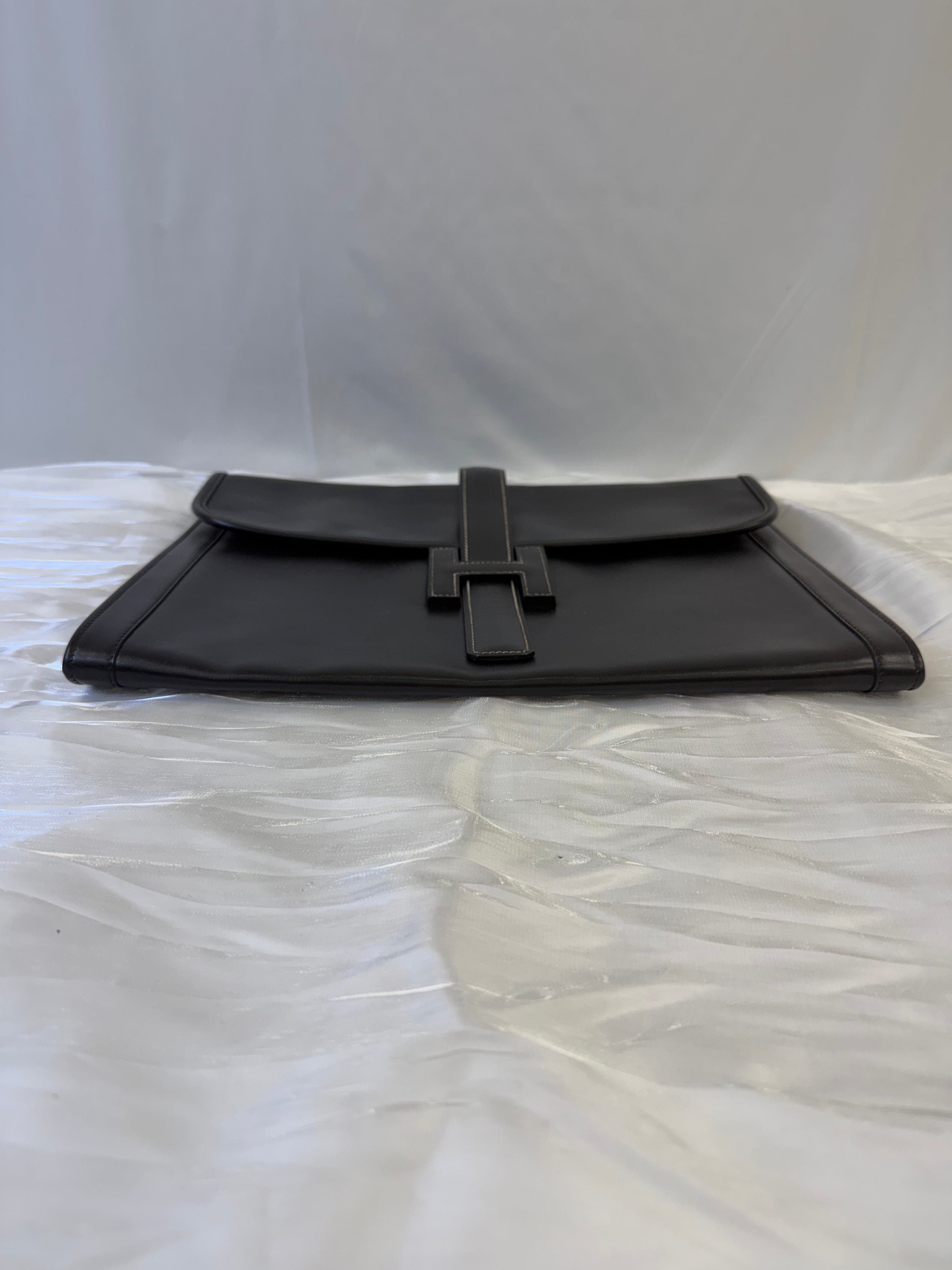 Hermes Black Leather Box Jige Clutch GM