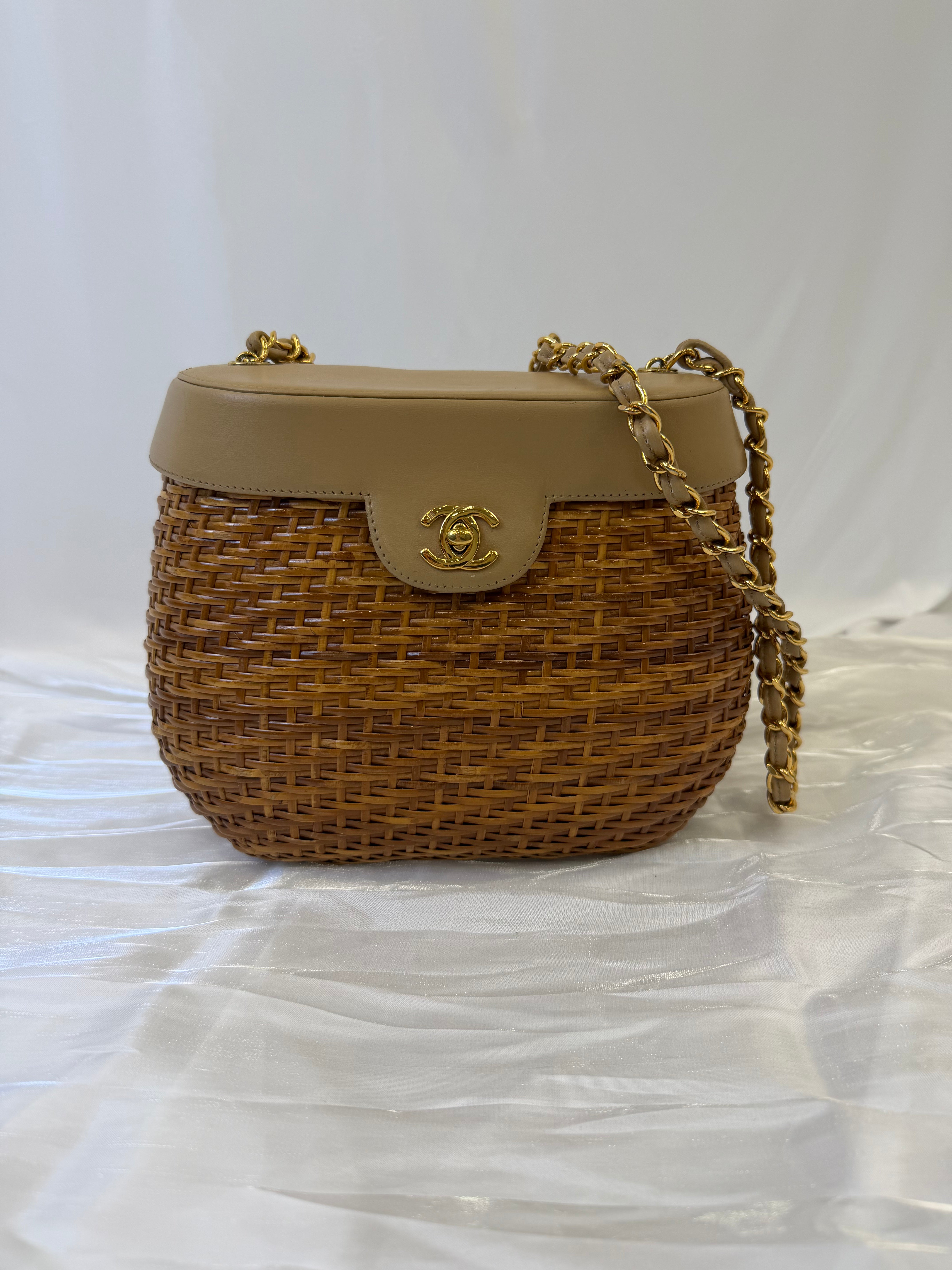 Chanel Brown Wicker Picnic Crossbody Bag