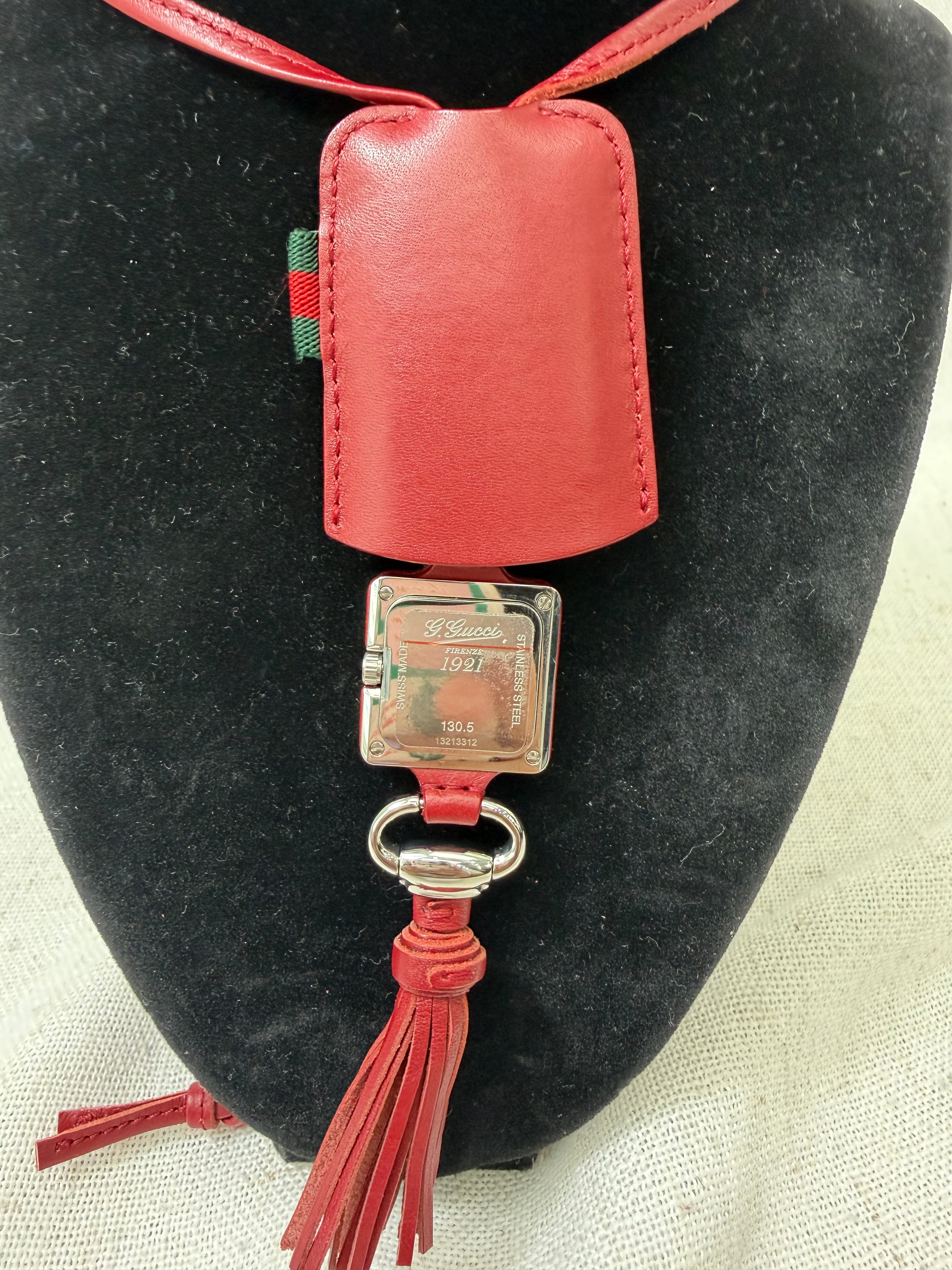 Gucci Red Leather 1921 Stainless Steel Watch Pendant