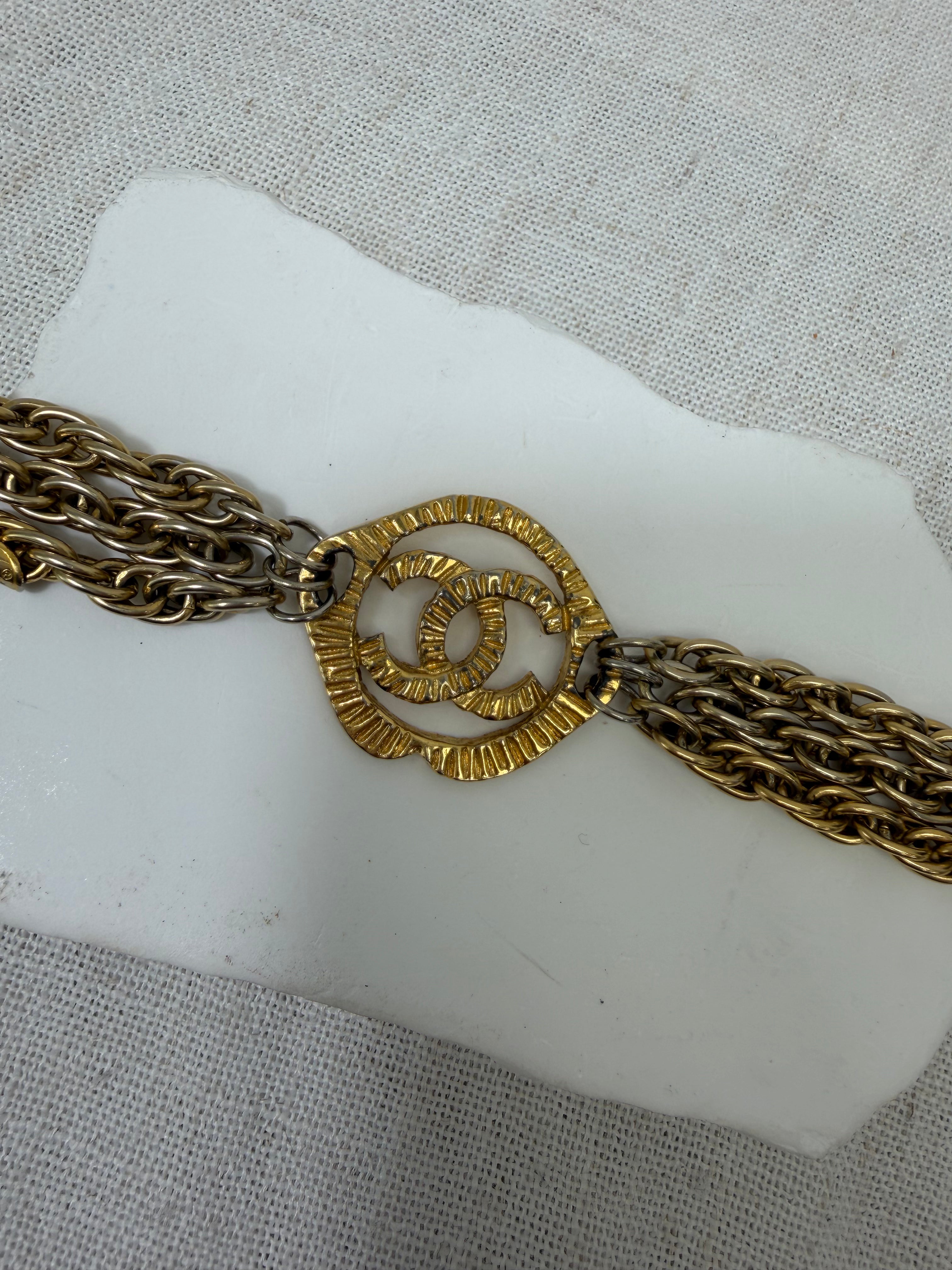 Chanel Vintage Gold Tone Multistrand Chain CC Bracelet