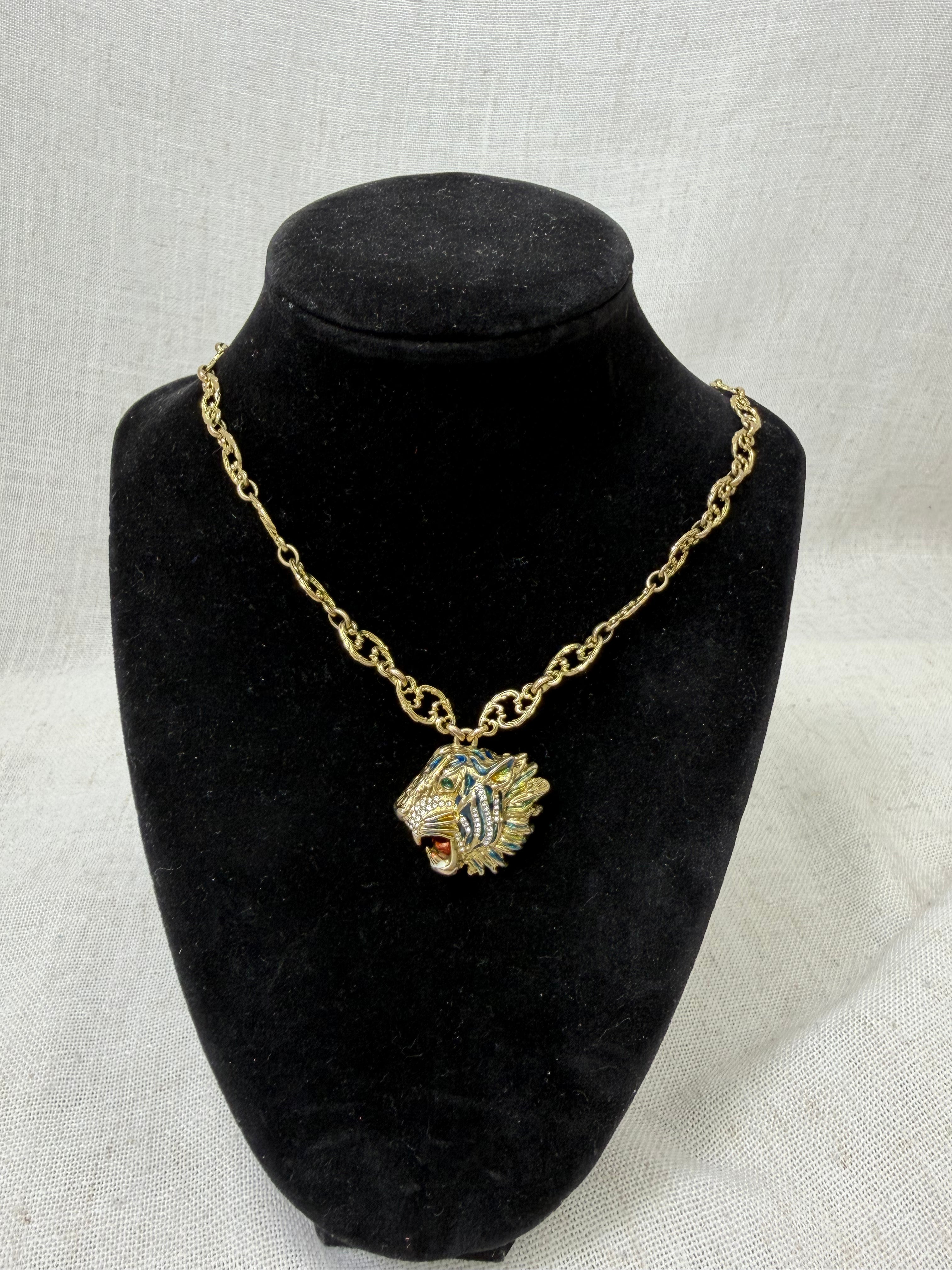 Gucci Gold Tone Roaring Tiger Necklace