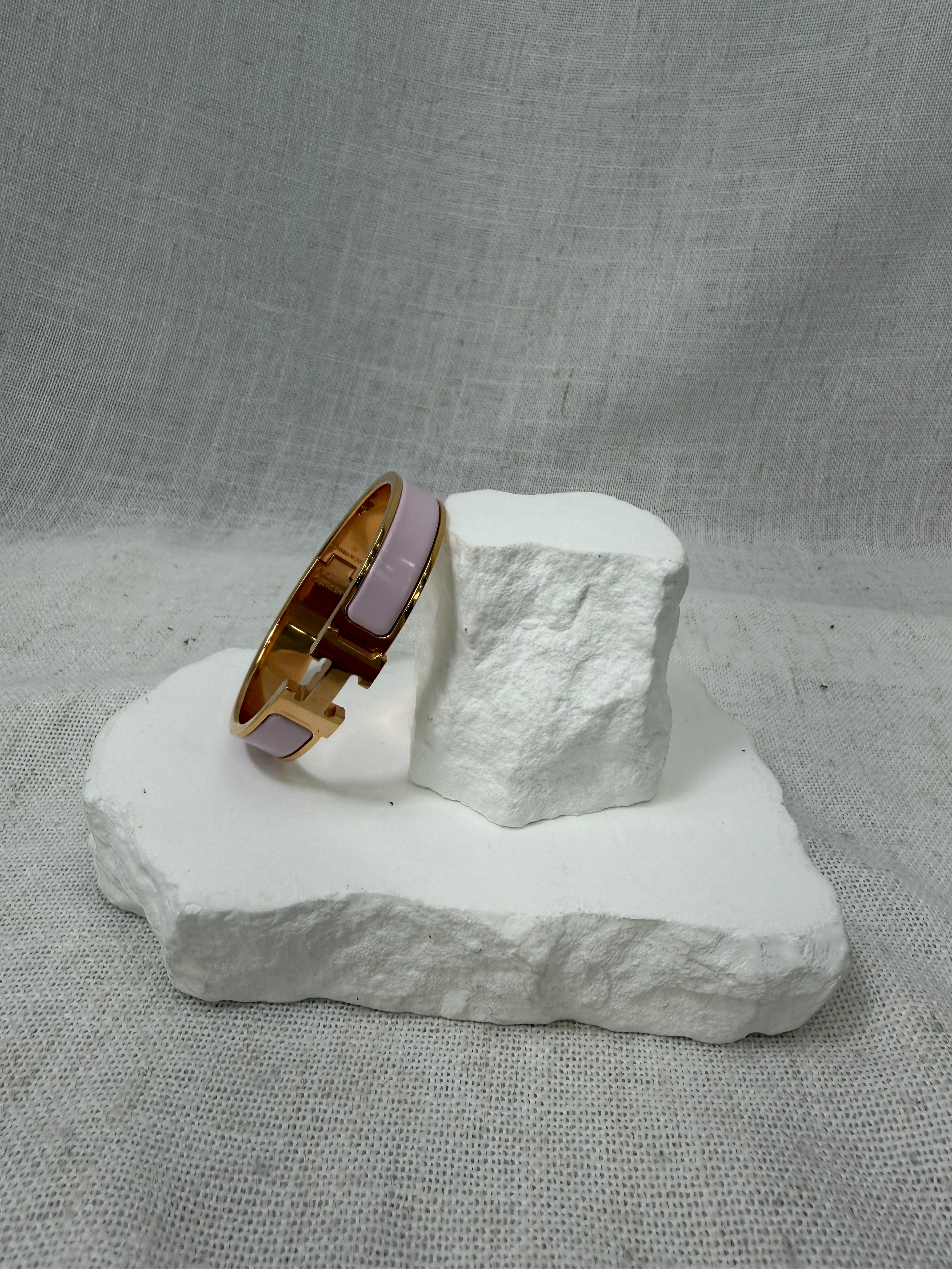 Hermes Pink & Gold Tone Clic Clac H Bracelet