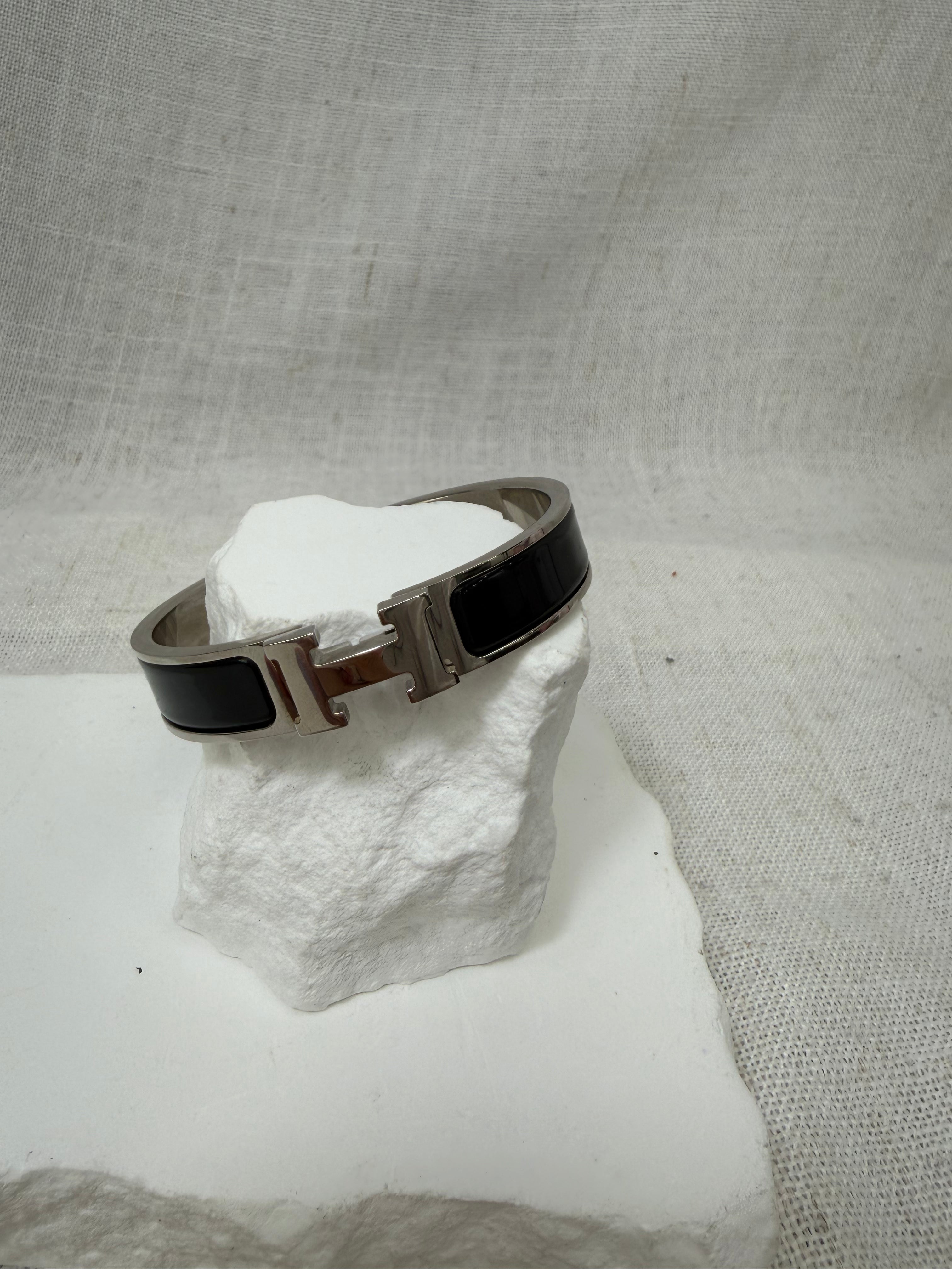 Hermes Black & Silver Clic Clac H Bracelet