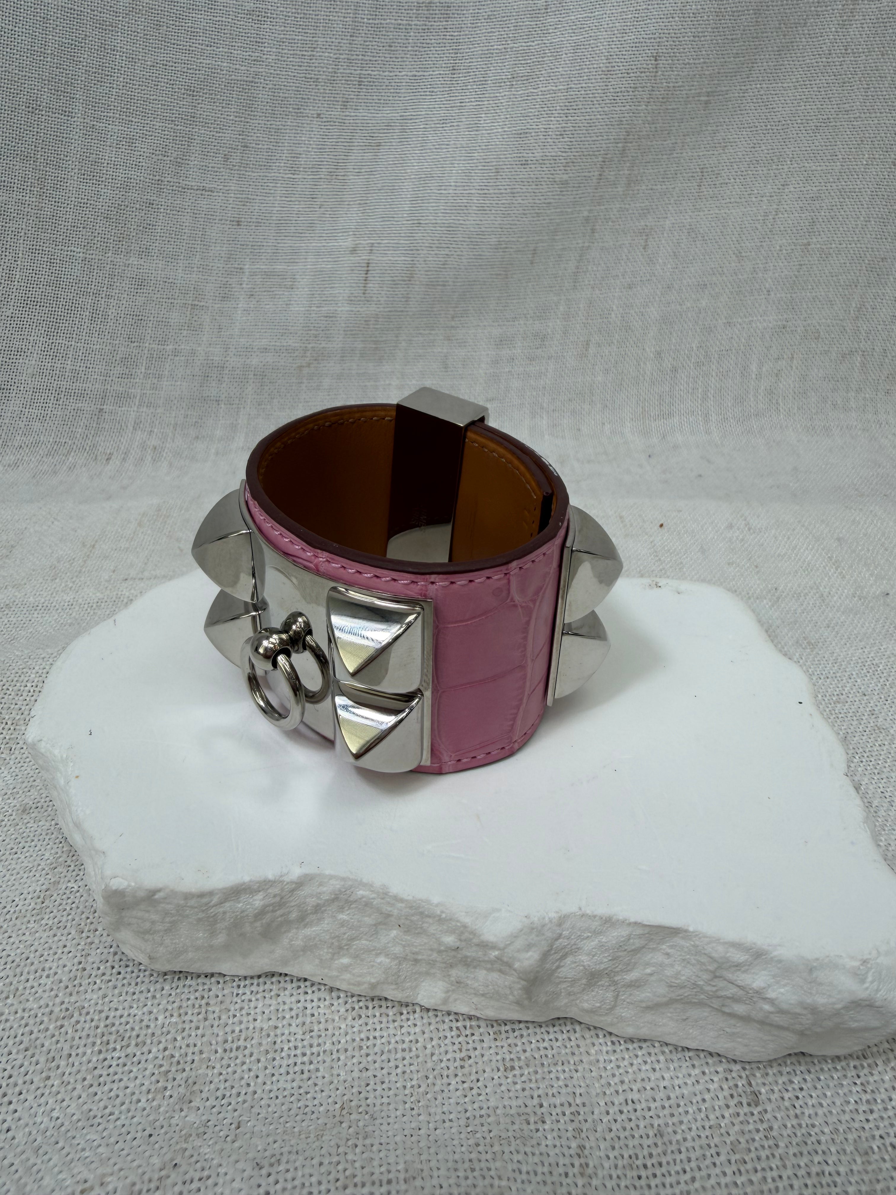 Hermes Pink Alligator Collier De Chien Bracelet