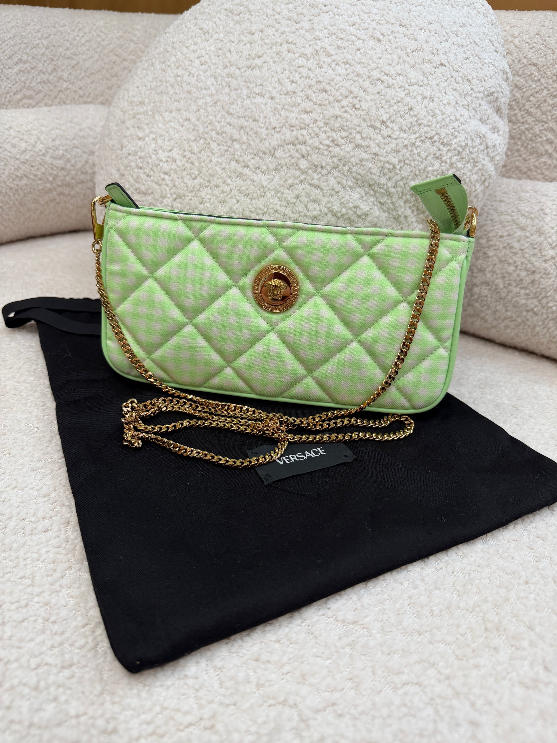 BRAND NEW- Versace Green & White Plaid Medusa Crossbody