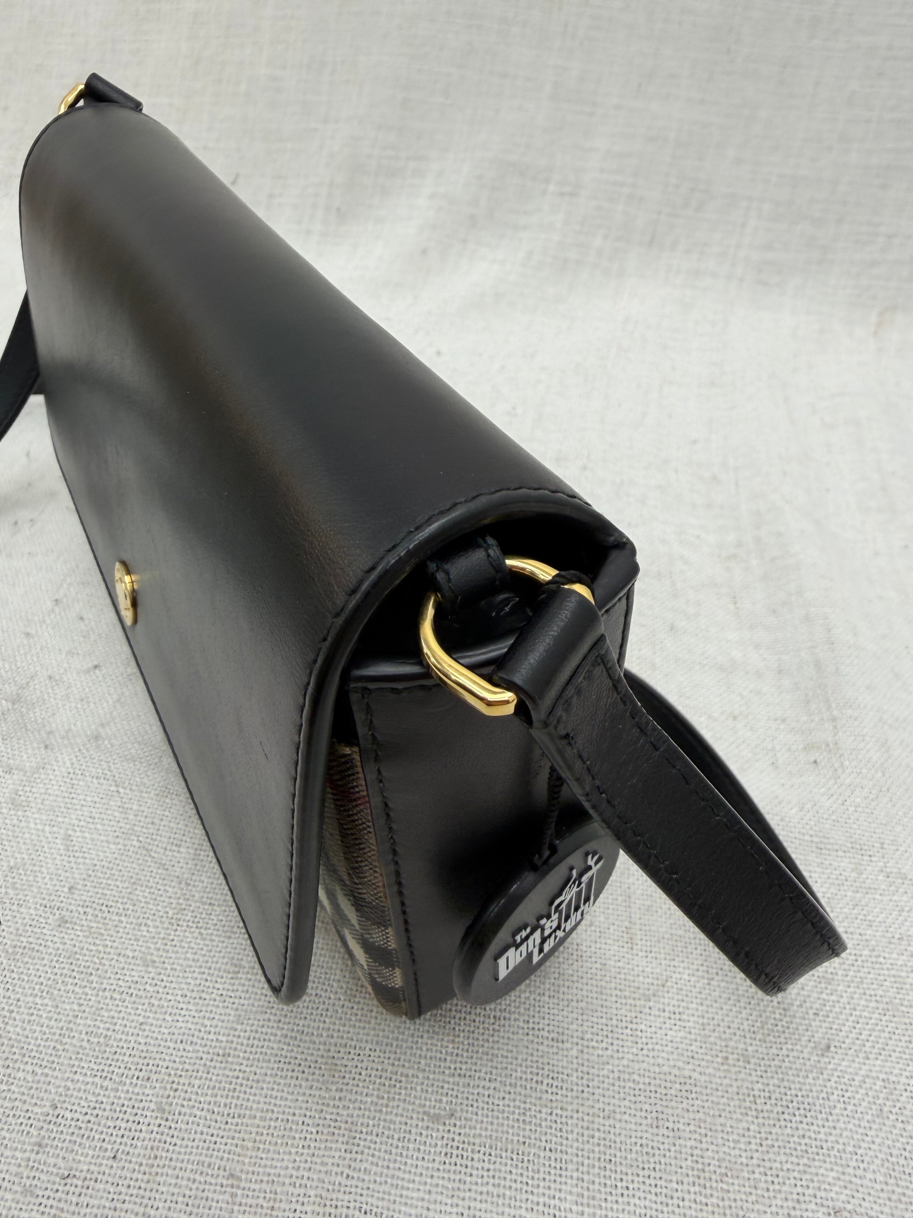 LIKE NEW- Burberry Tan Nova Check & Black Calfskin Hampshire Crossbody