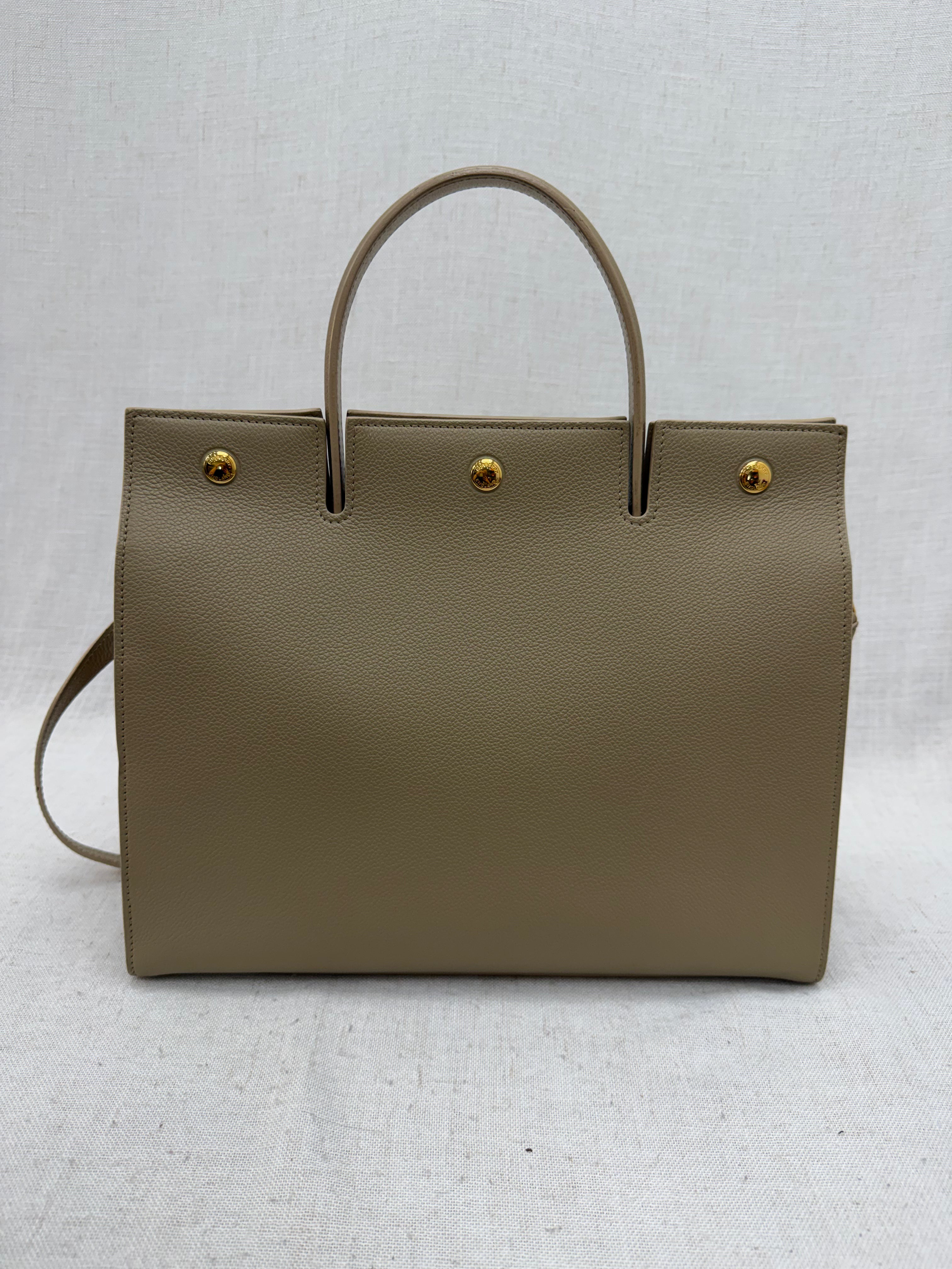 Burberry Beige Grained Leather Medium Title Bag