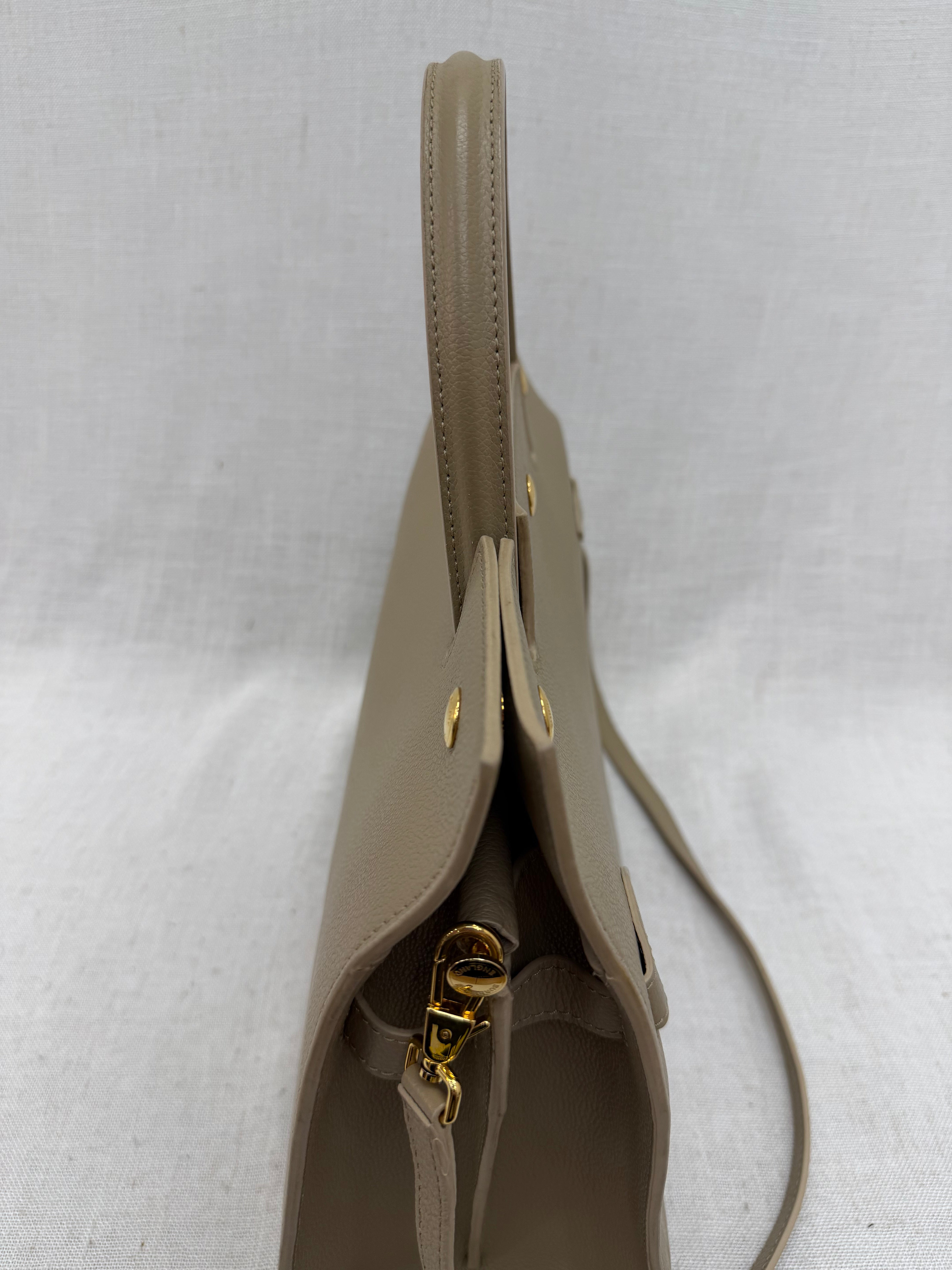 Burberry Beige Grained Leather Medium Title Bag