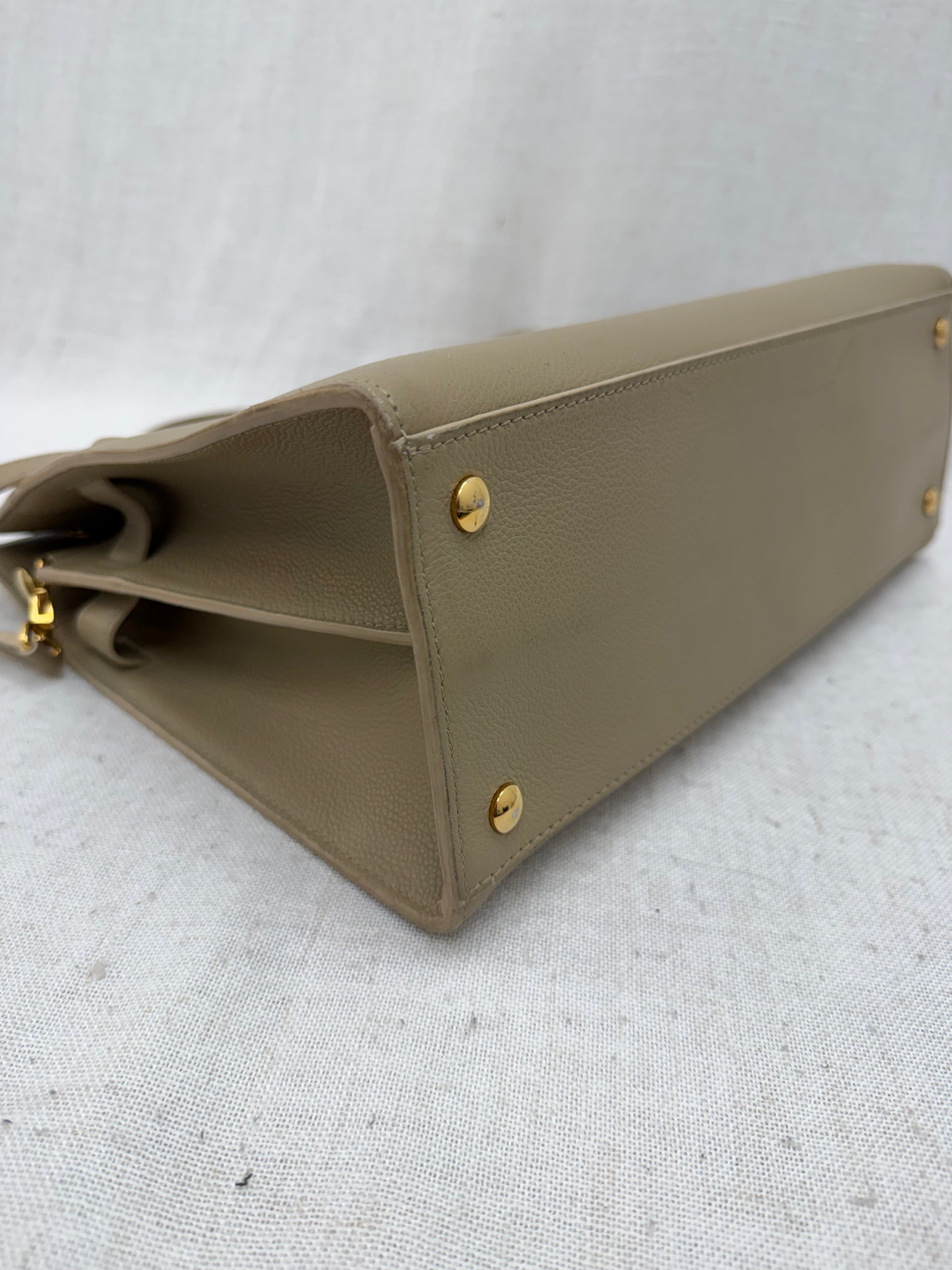 Burberry Beige Grained Leather Medium Title Bag