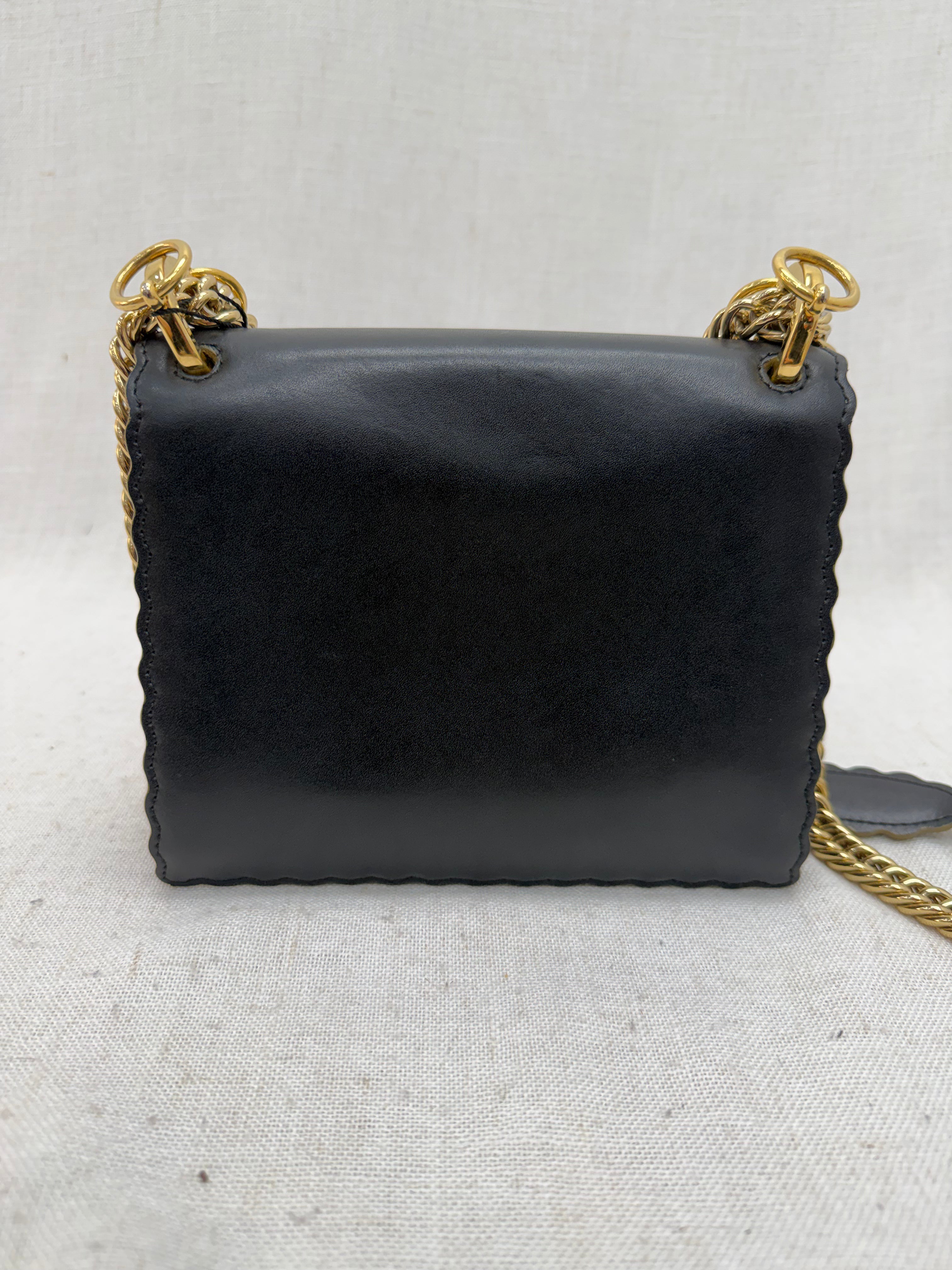 Fendi Black Leather Vitello Liberty Scalloped Crossbody