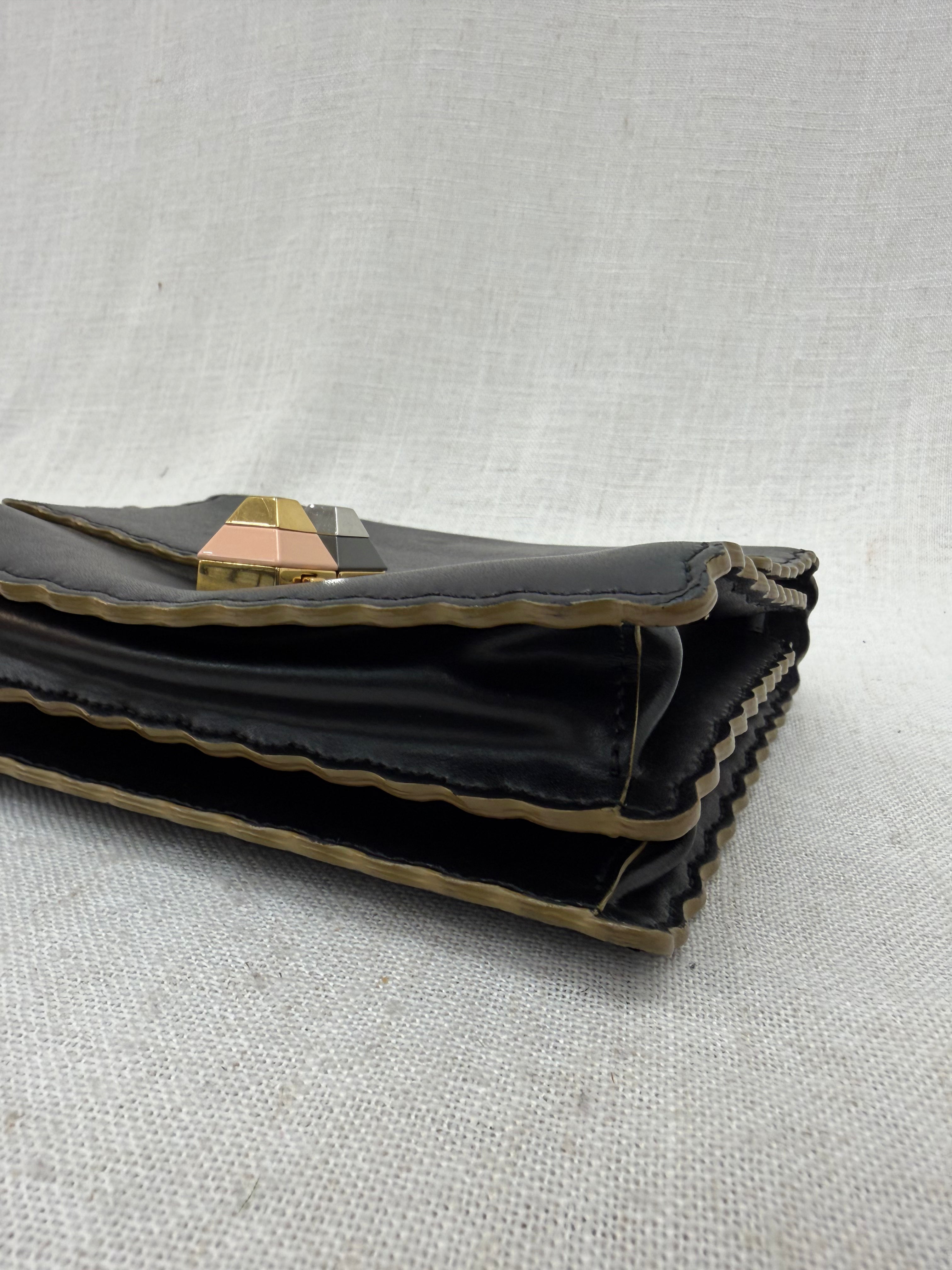 Fendi Black Leather Vitello Liberty Scalloped Crossbody