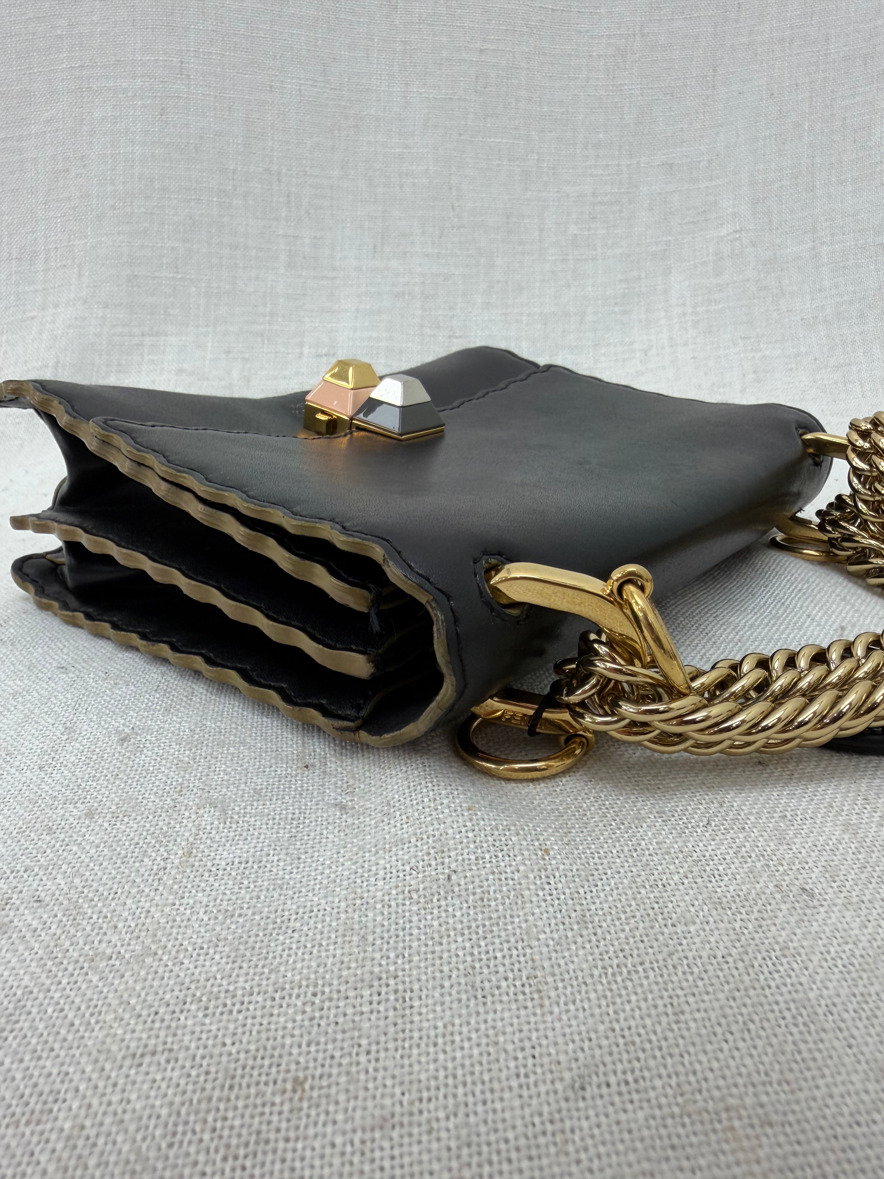 Fendi Black Leather Vitello Liberty Scalloped Crossbody