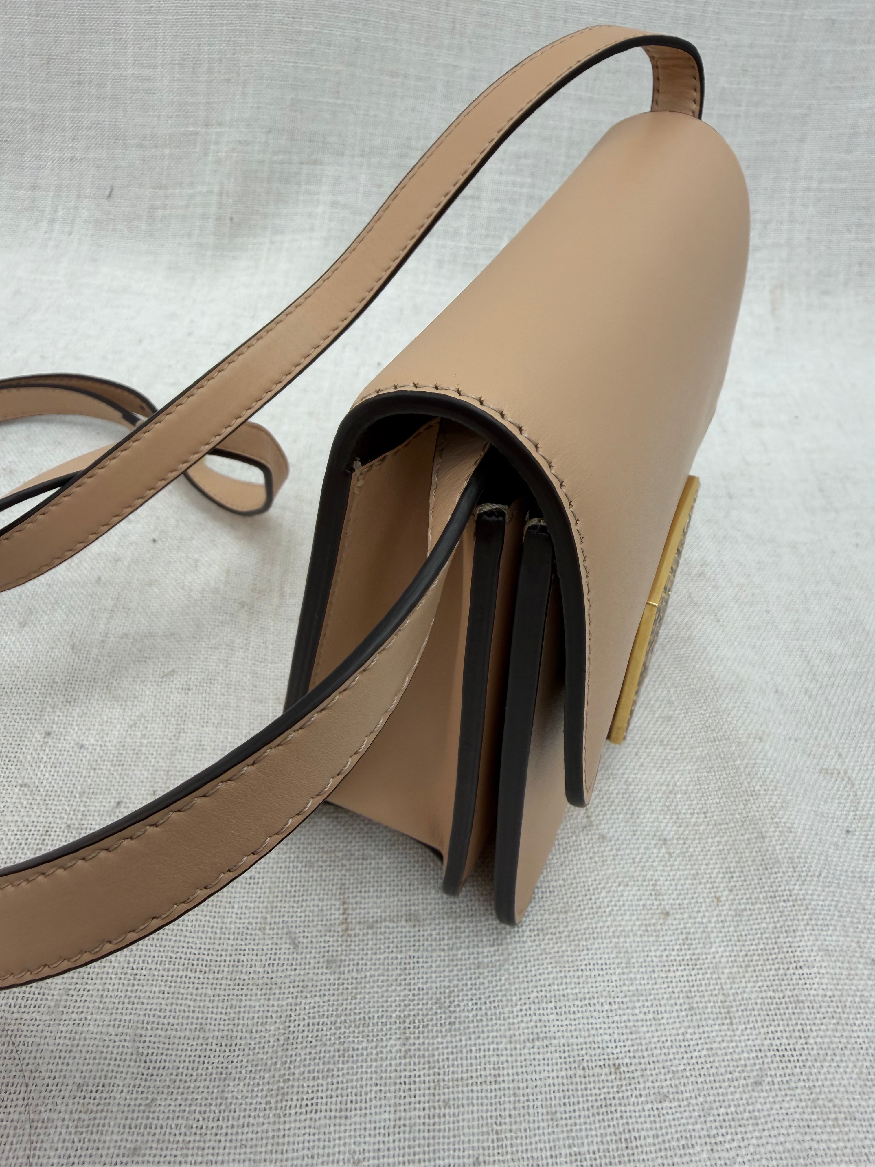 Fendi Beige Leather Vitello King Crystal Fab Shoulder Bag