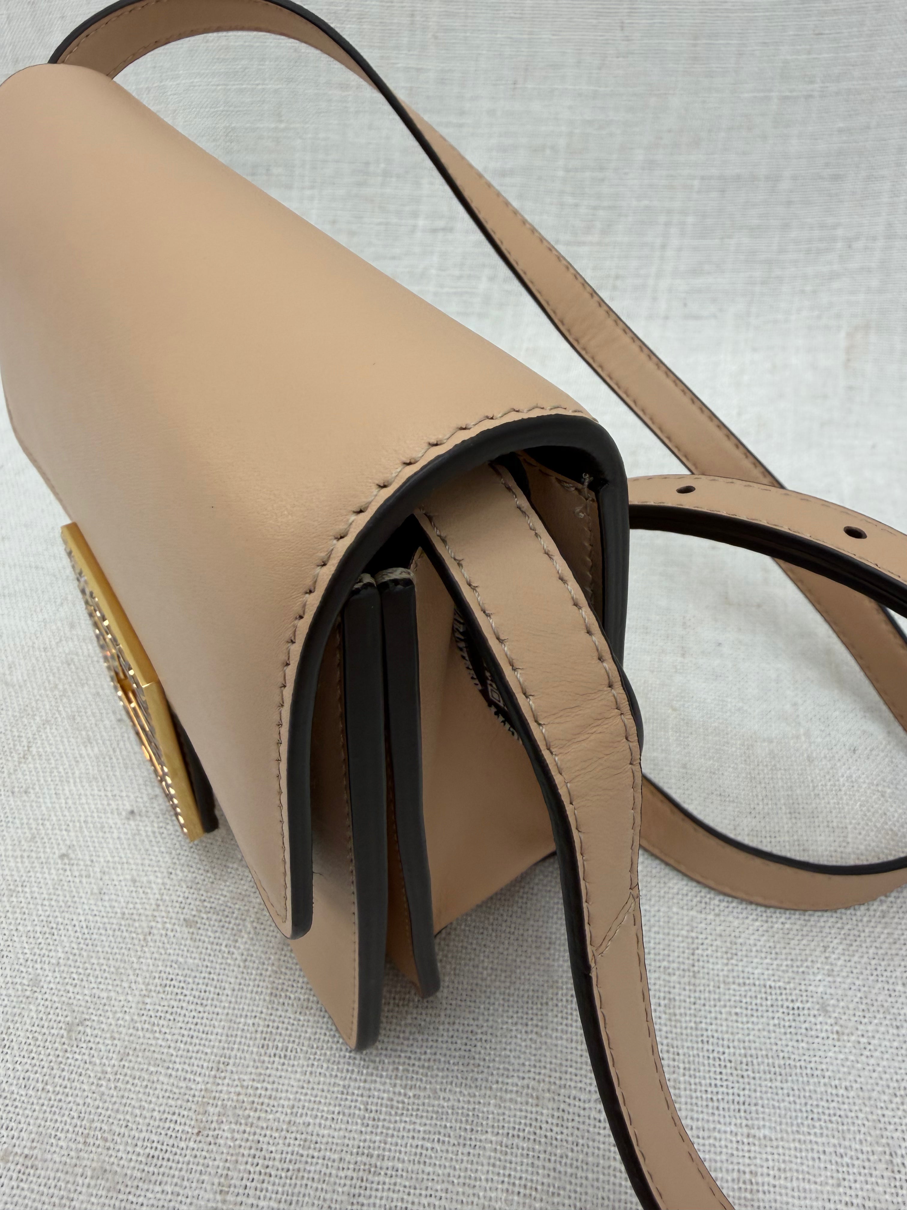 Fendi Beige Leather Vitello King Crystal Fab Shoulder Bag