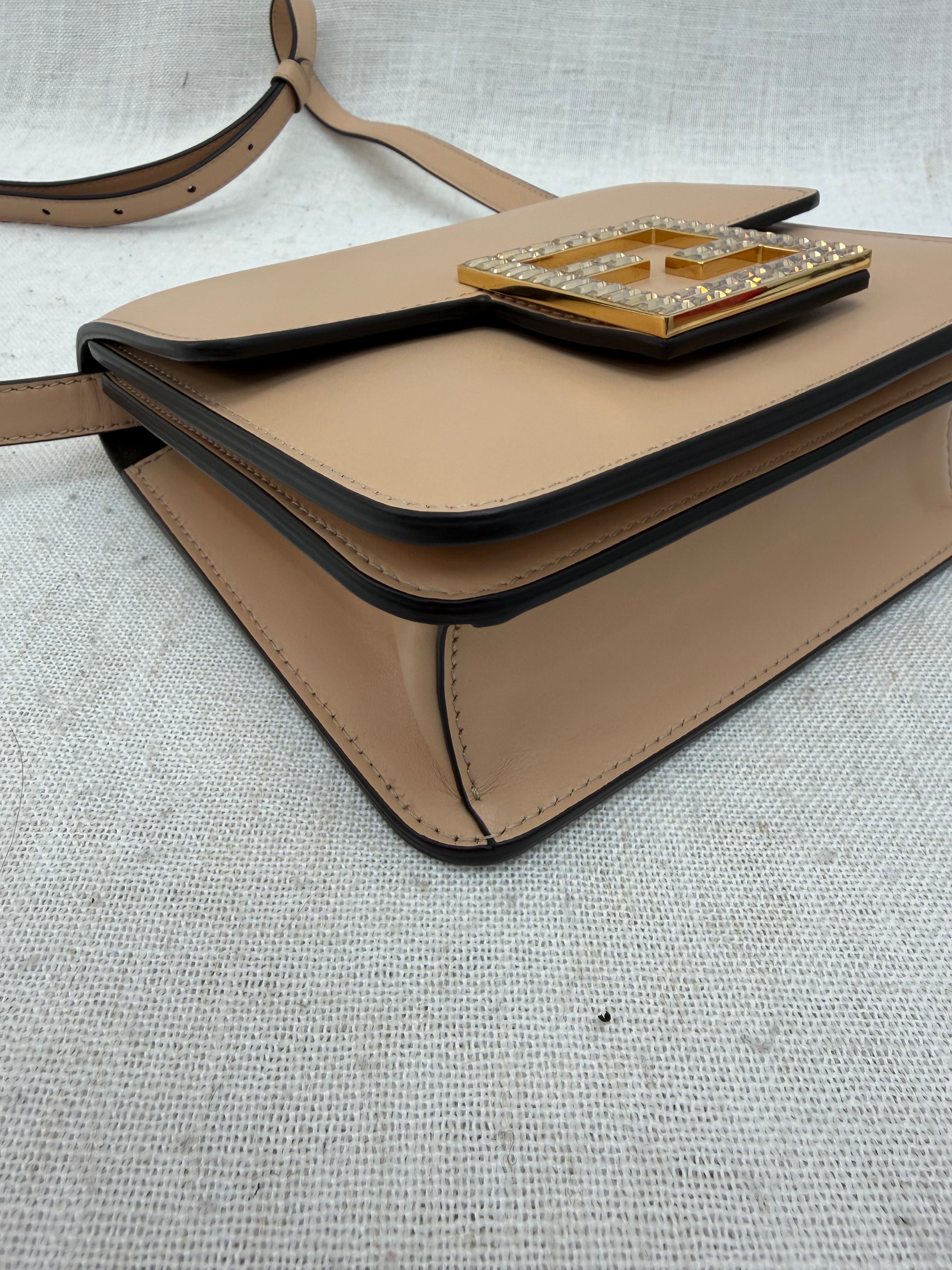 Fendi Beige Leather Vitello King Crystal Fab Shoulder Bag