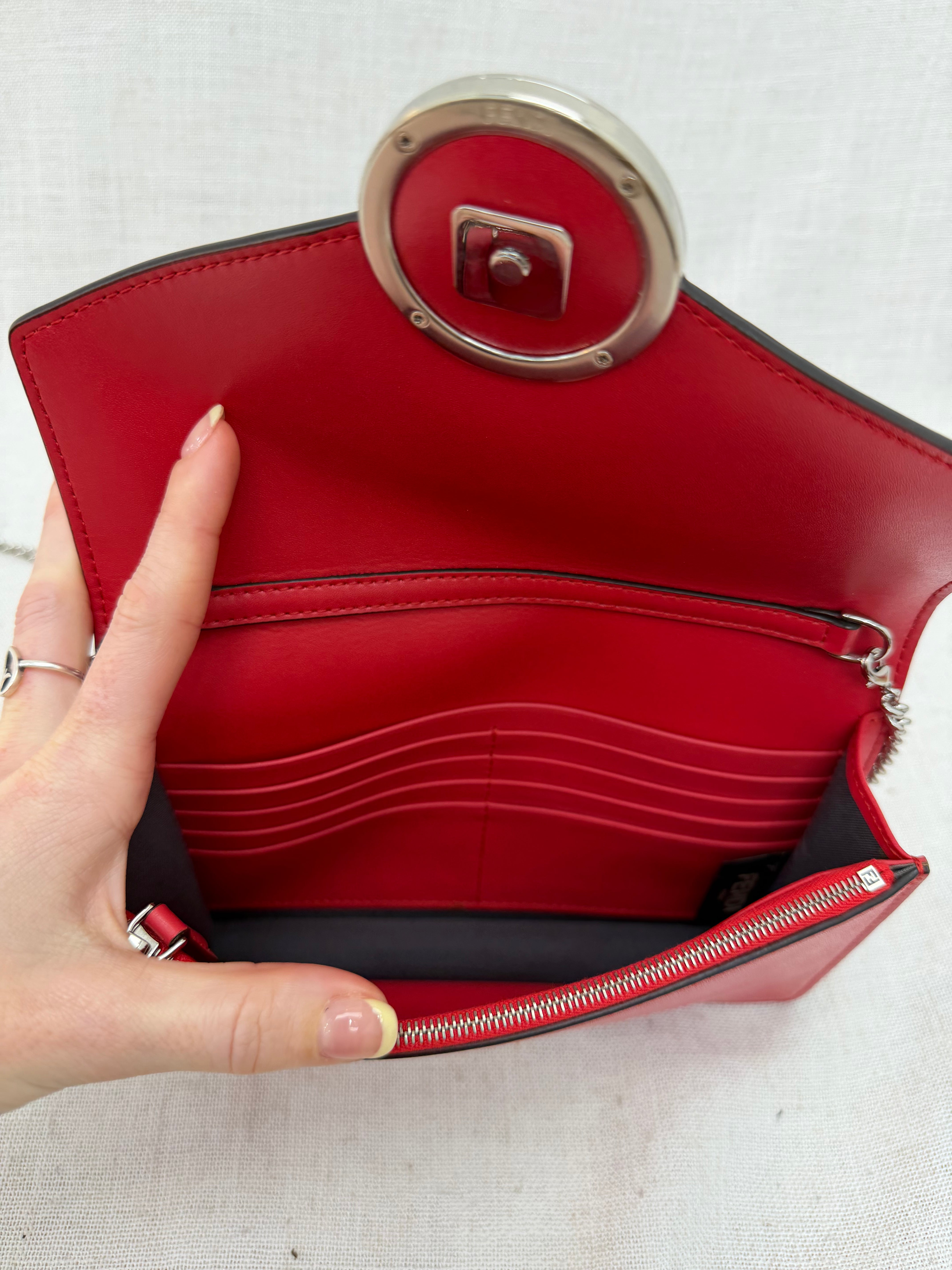 Fendi Red Leather F is Fendi Envelope Wallet on a Chain