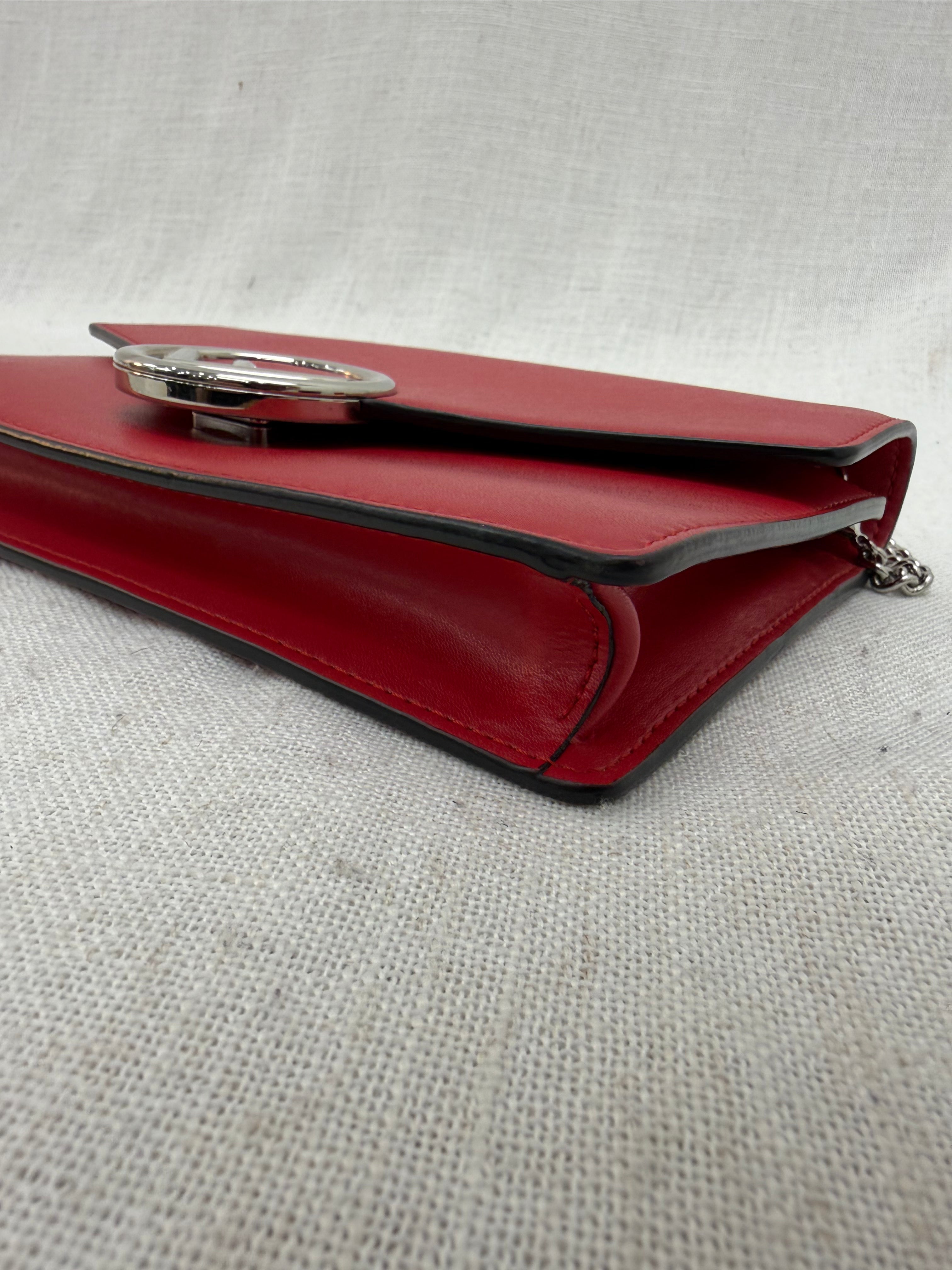 Fendi Red Leather F is Fendi Envelope Wallet on a Chain